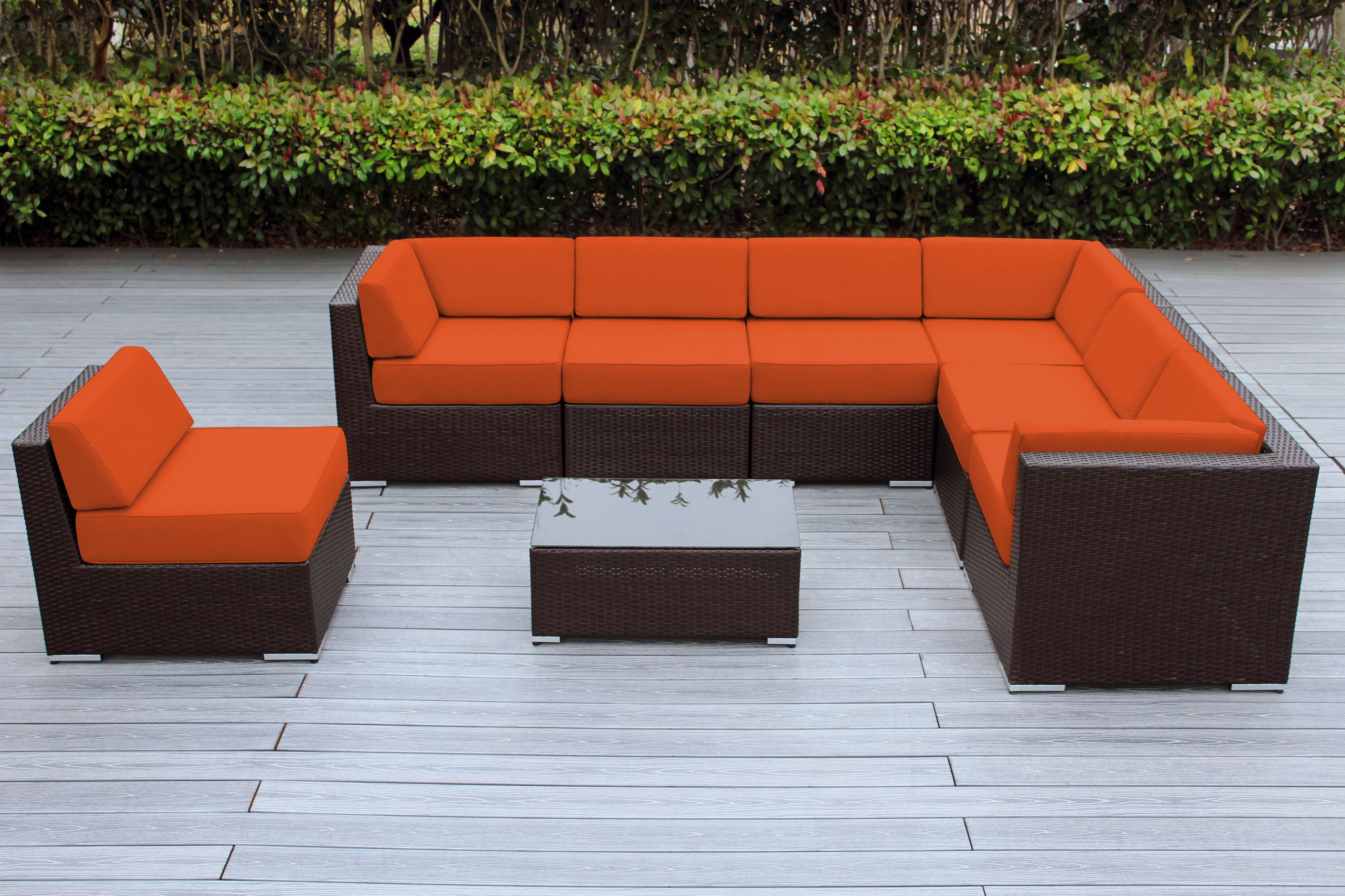 Fully Assembled Rainshield Patio Furniture - Ohana 8 Piece L Shape Sectional with 6-inch Water Protected Cushions