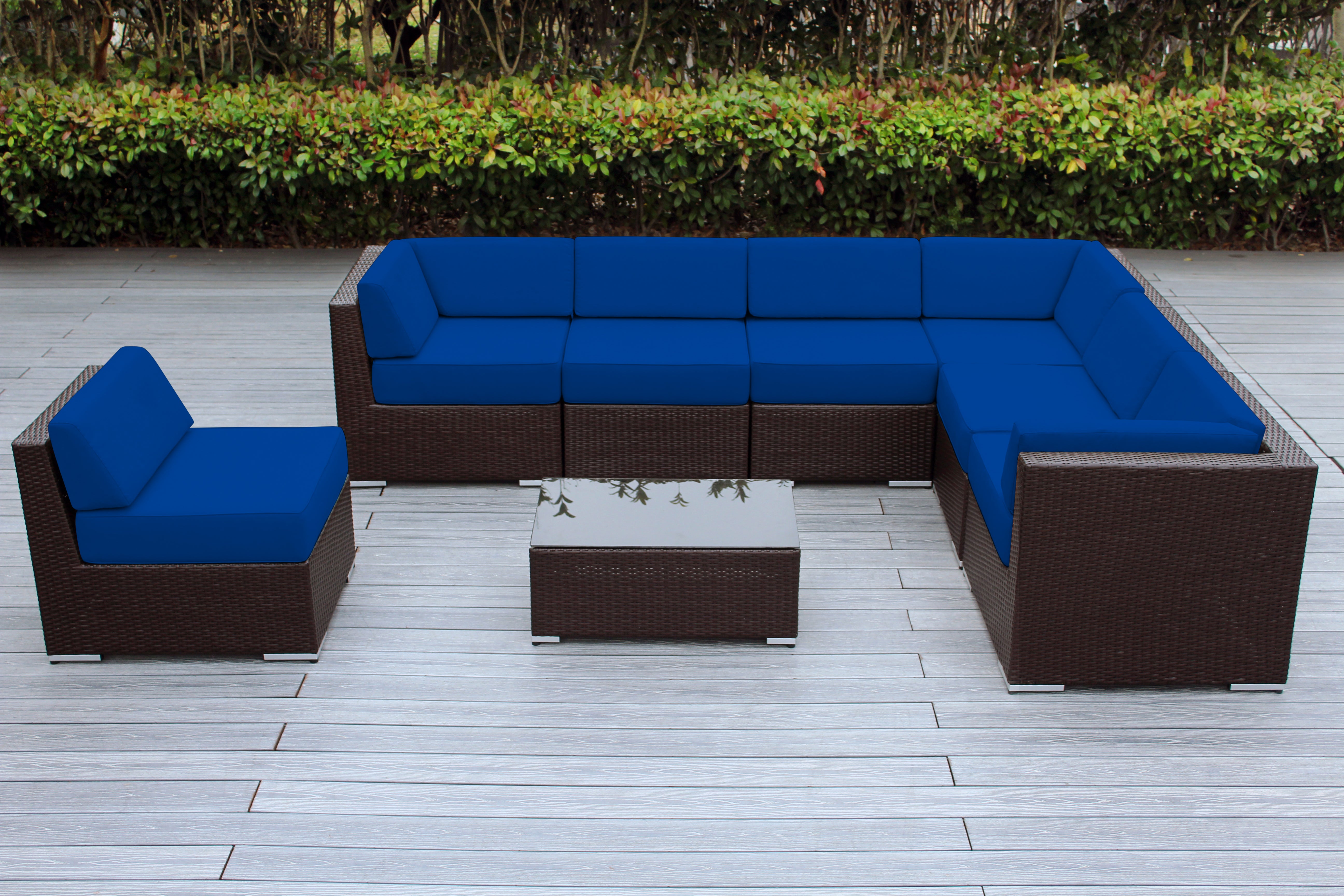 Fully Assembled Rainshield Patio Furniture - Ohana 8 Piece L Shape Sectional with 6-inch Water Protected Cushions