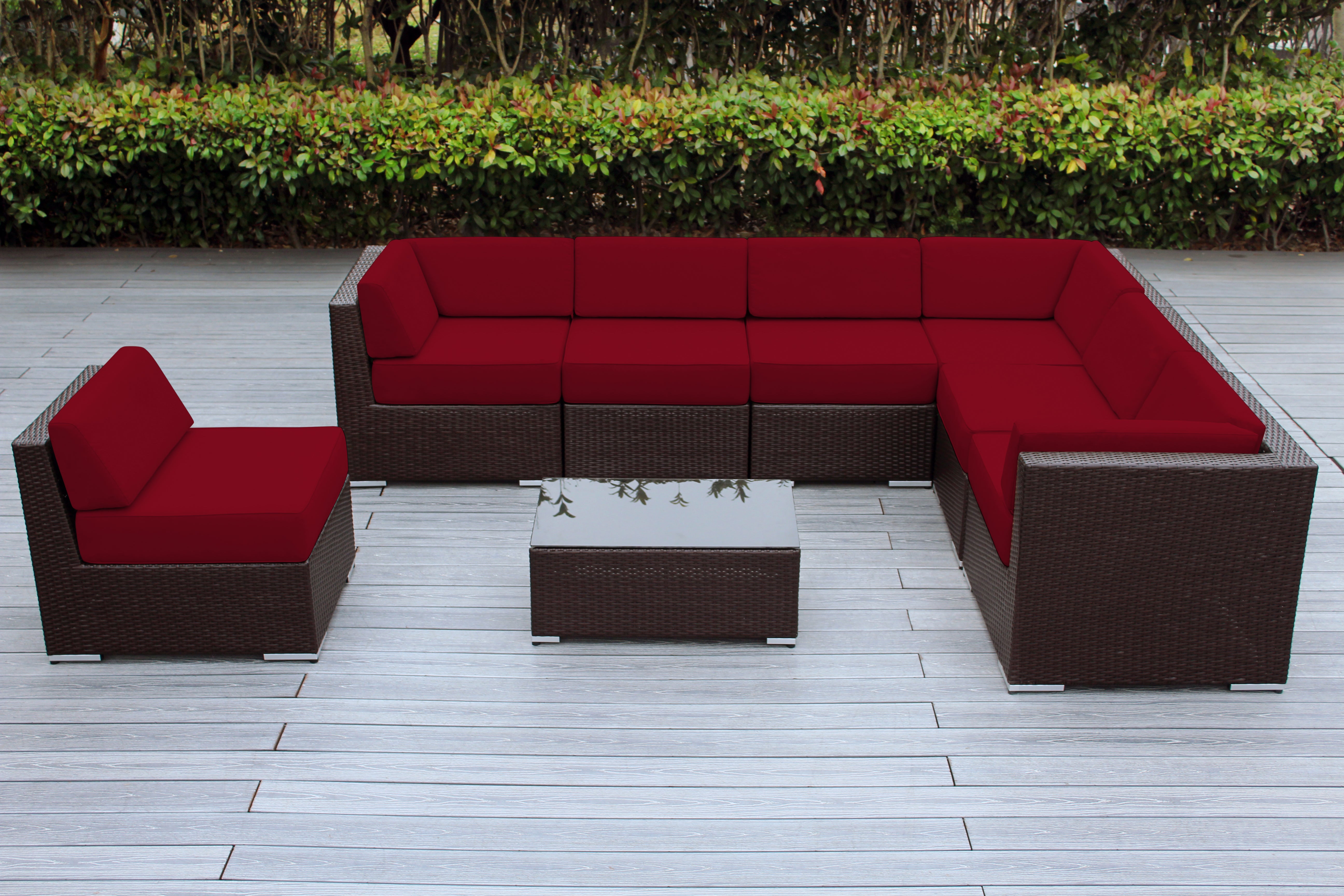 Fully Assembled Rainshield Patio Furniture - Ohana 8 Piece L Shape Sectional with 6-inch Water Protected Cushions