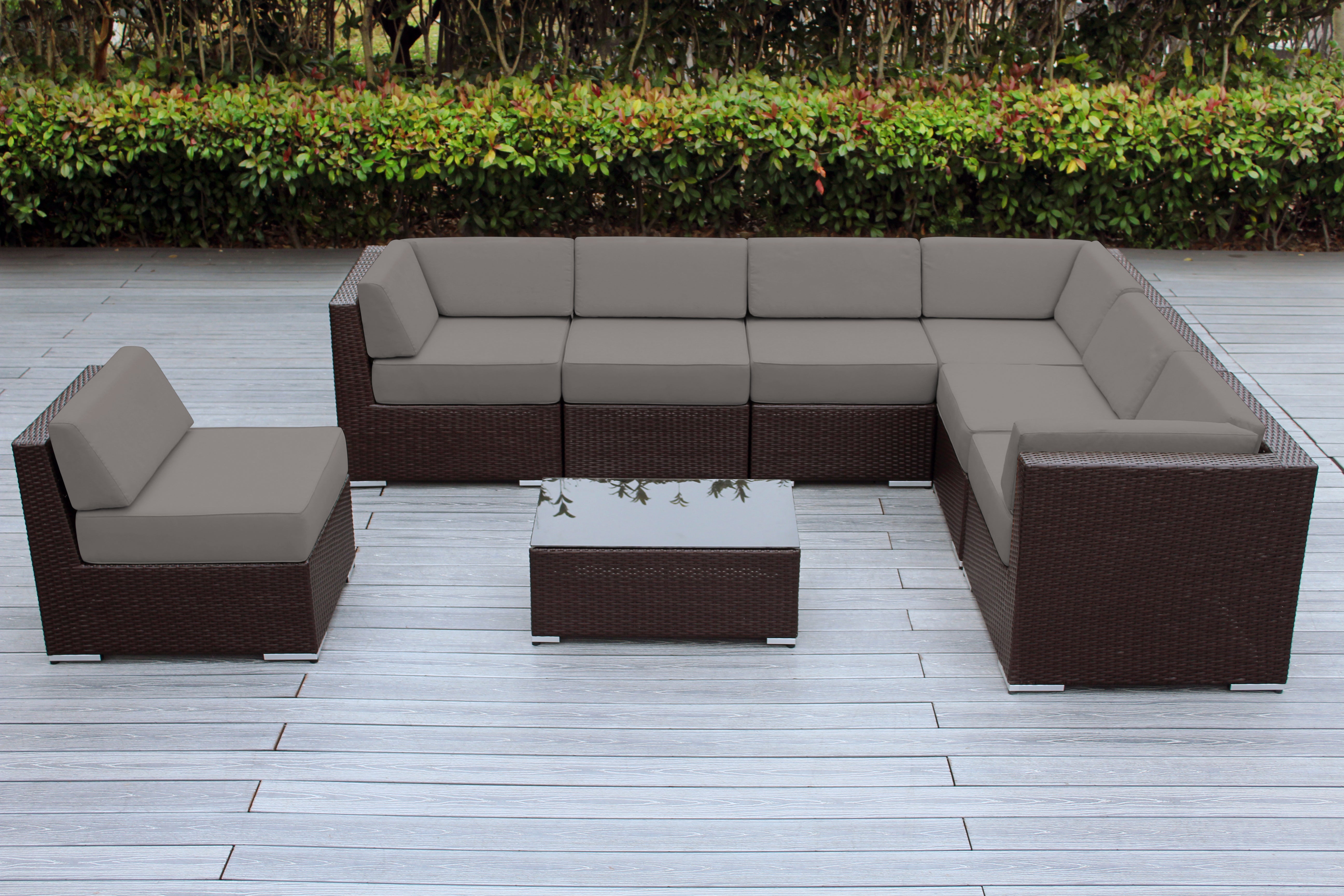 Fully Assembled Rainshield Patio Furniture - Ohana 8 Piece L Shape Sectional with 6-inch Water Protected Cushions