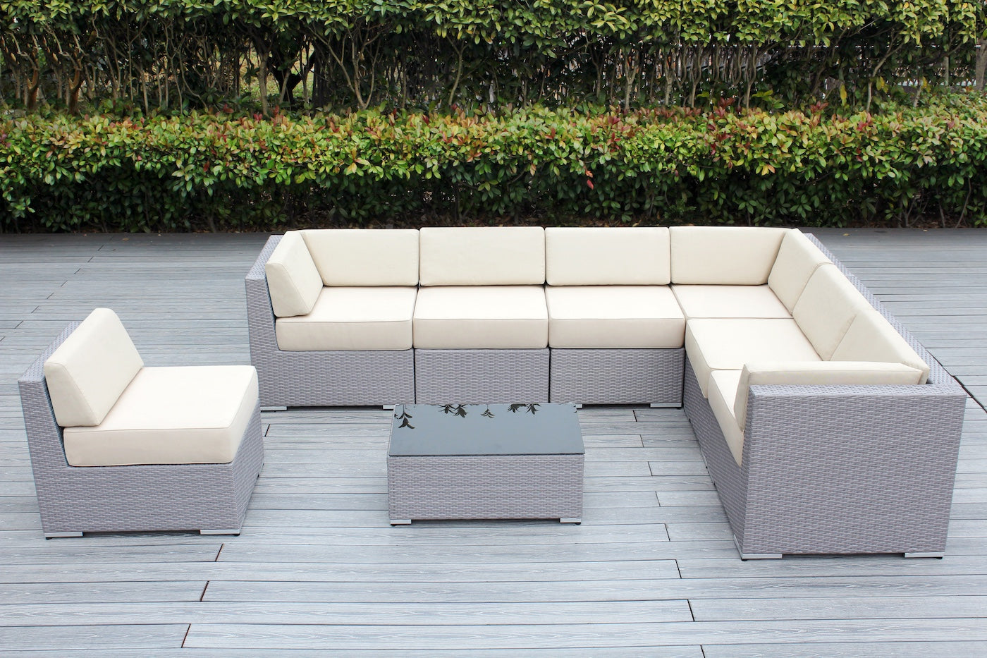 Fully Assembled Rainshield Patio Furniture - Ohana 8 Piece L Shape Sectional with 6-inch Water Protected Cushions