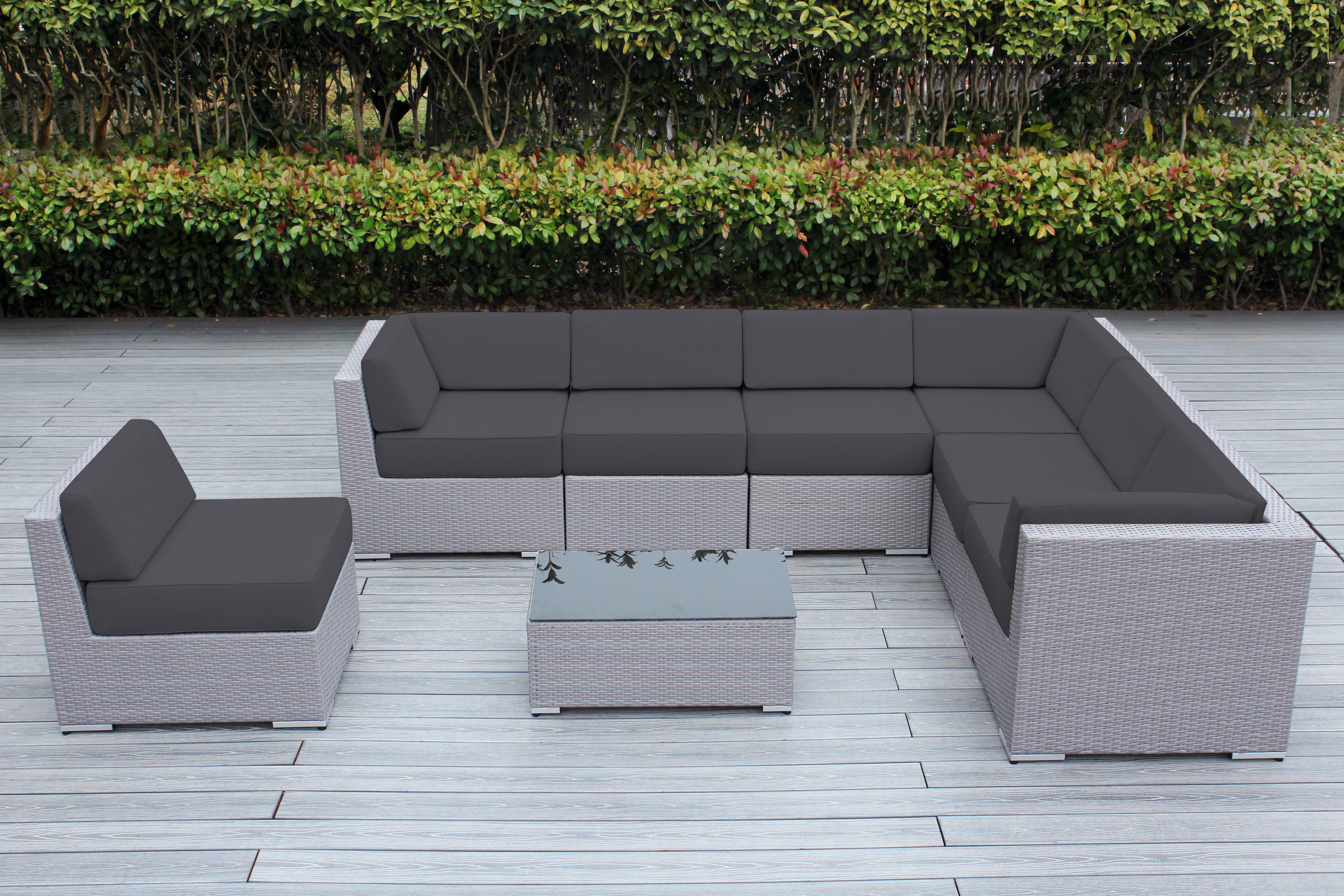 Fully Assembled Rainshield Patio Furniture - Ohana 8 Piece L Shape Sectional with 6-inch Water Protected Cushions