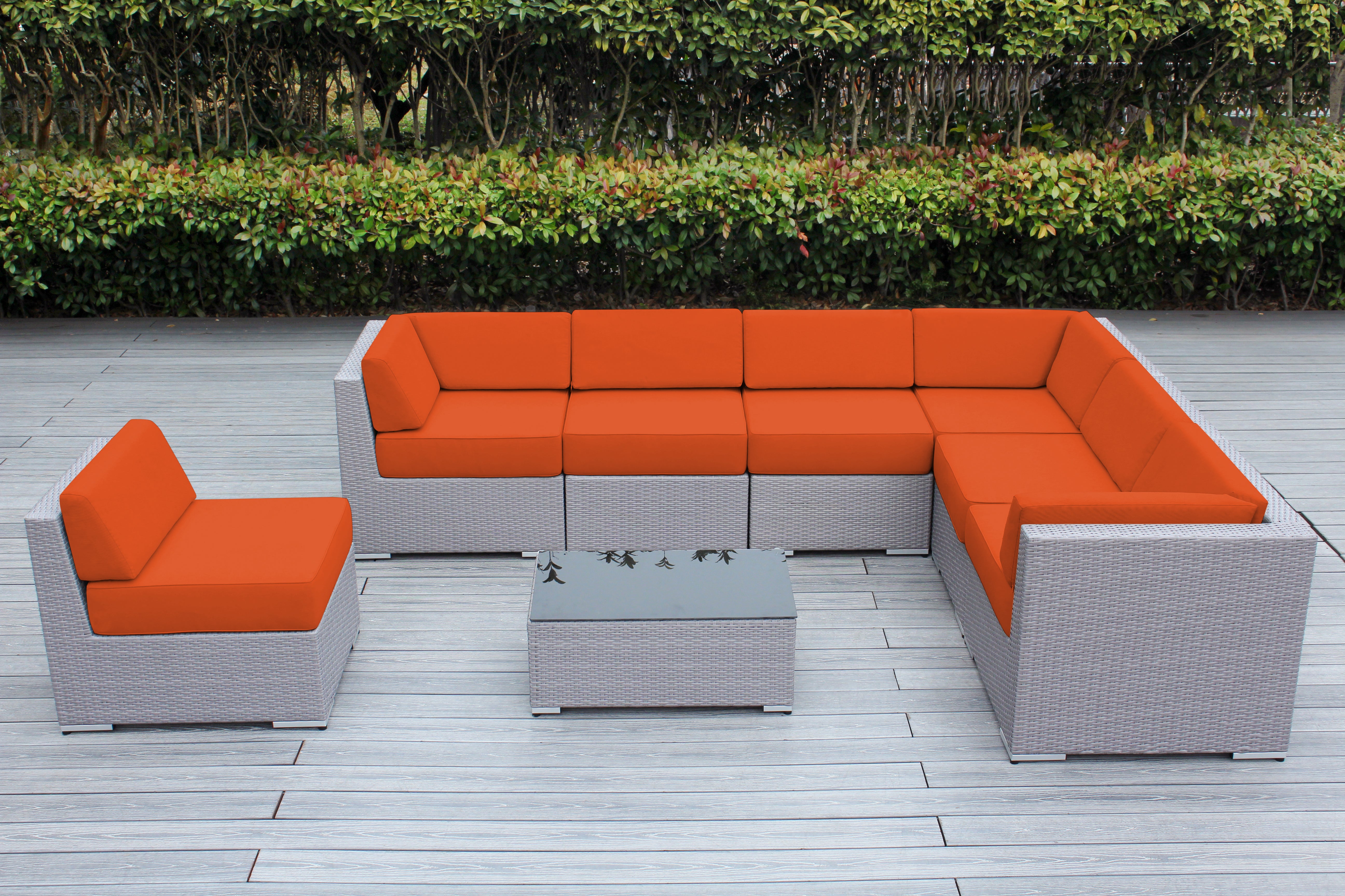 Fully Assembled Rainshield Patio Furniture - Ohana 8 Piece L Shape Sectional with 6-inch Water Protected Cushions