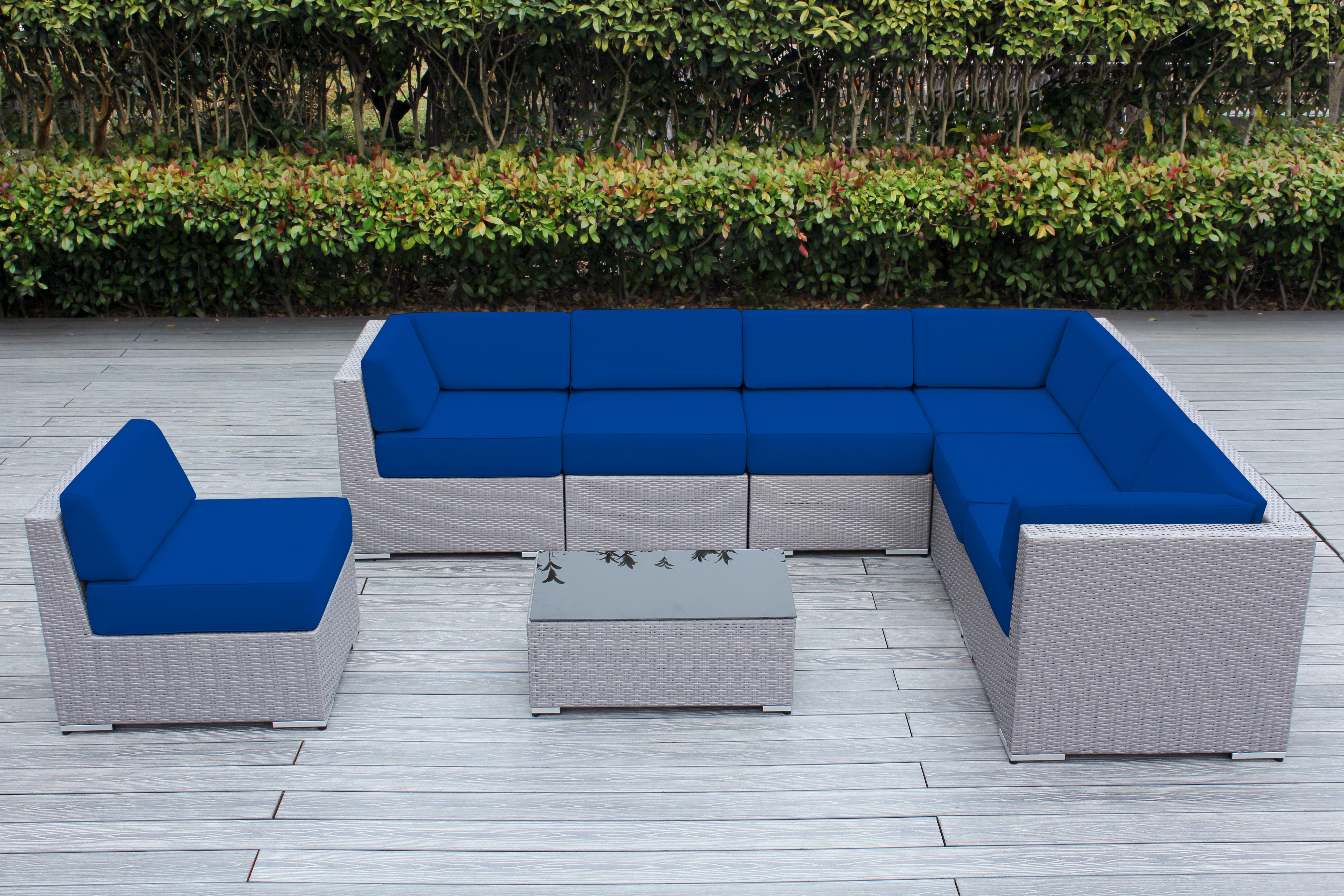 Fully Assembled Rainshield Patio Furniture - Ohana 8 Piece L Shape Sectional with 6-inch Water Protected Cushions