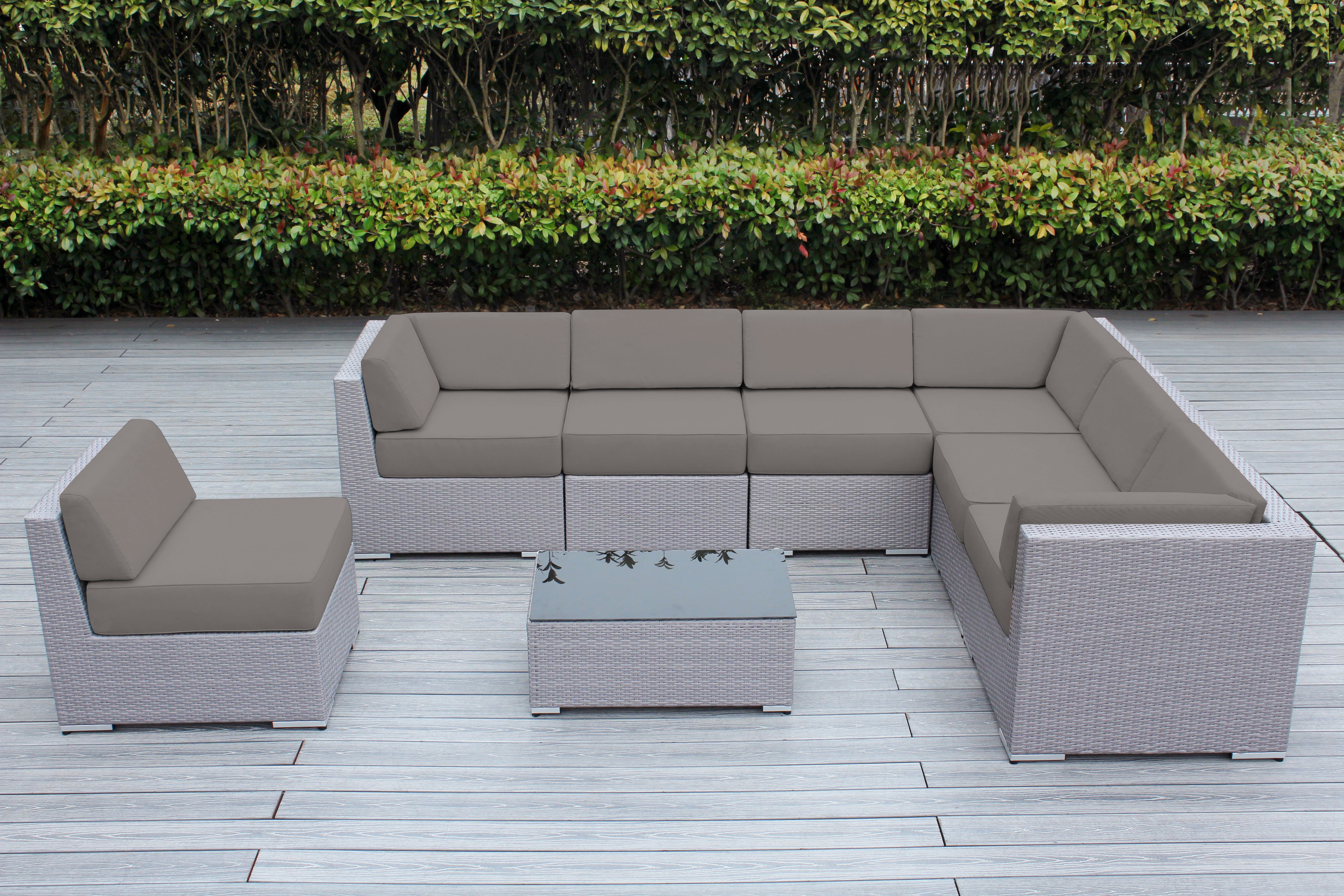 Fully Assembled Rainshield Patio Furniture - Ohana 8 Piece L Shape Sectional with 6-inch Water Protected Cushions