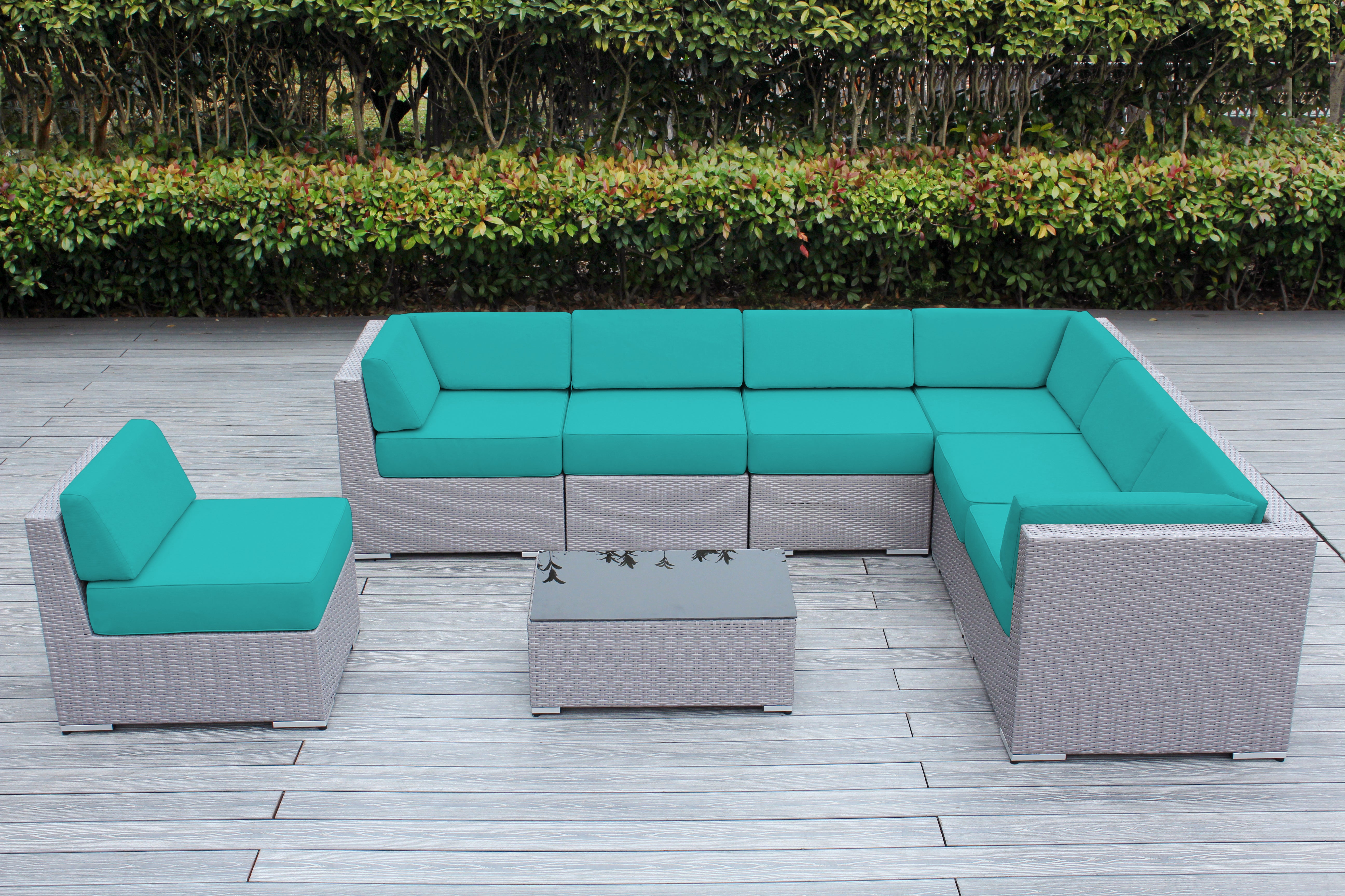 Fully Assembled Rainshield Patio Furniture - Ohana 8 Piece L Shape Sectional with 6-inch Water Protected Cushions