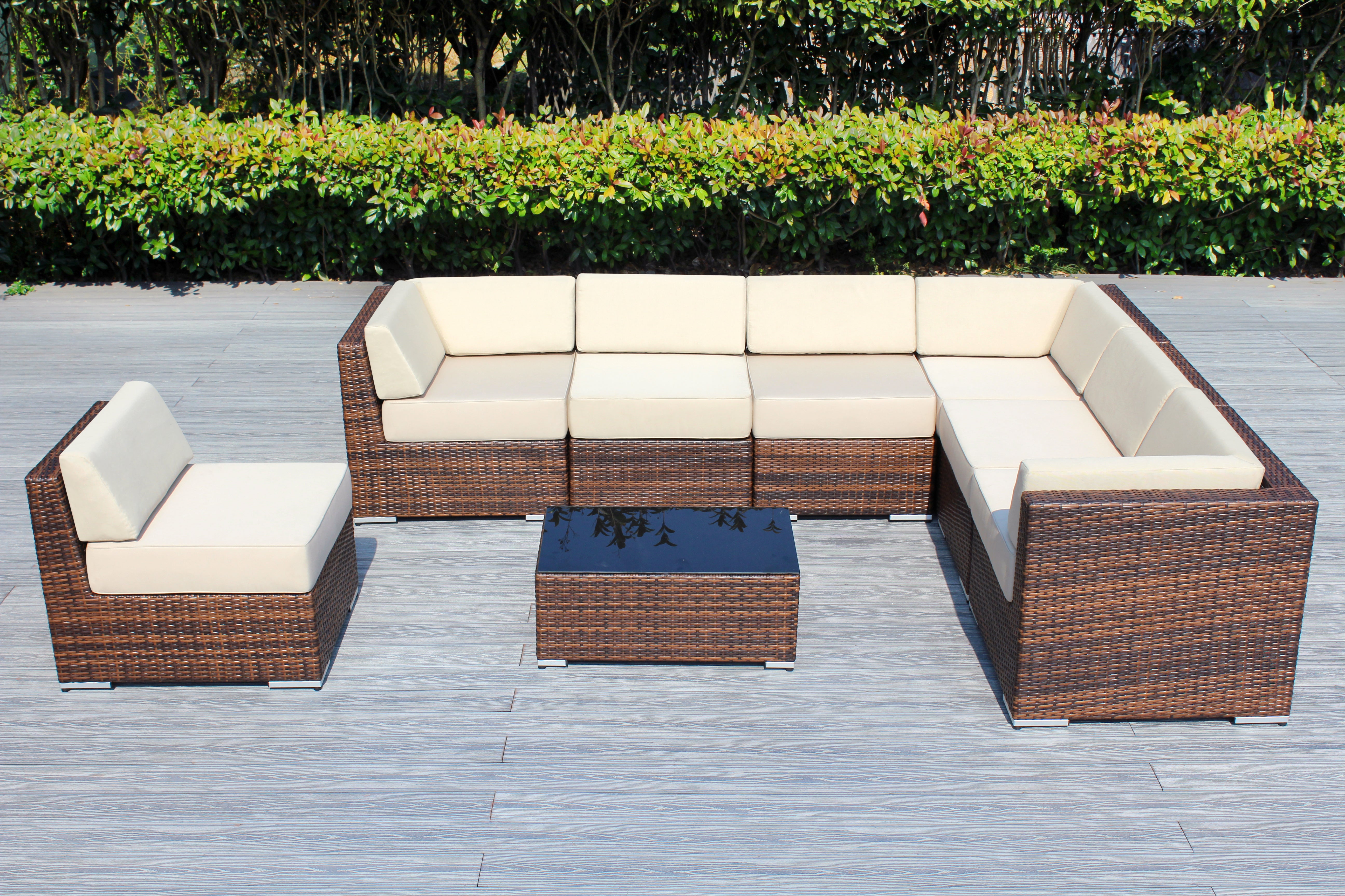 Fully Assembled Rainshield Patio Furniture - Ohana 8 Piece L Shape Sectional with 6-inch Water Protected Cushions
