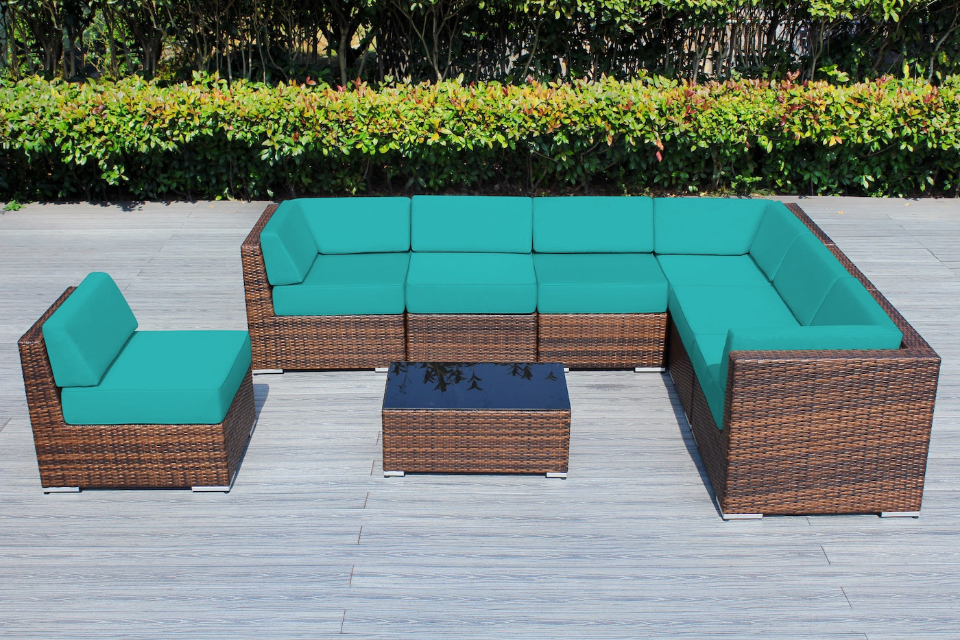 Fully Assembled Rainshield Patio Furniture - Ohana 8 Piece L Shape Sectional with 6-inch Water Protected Cushions