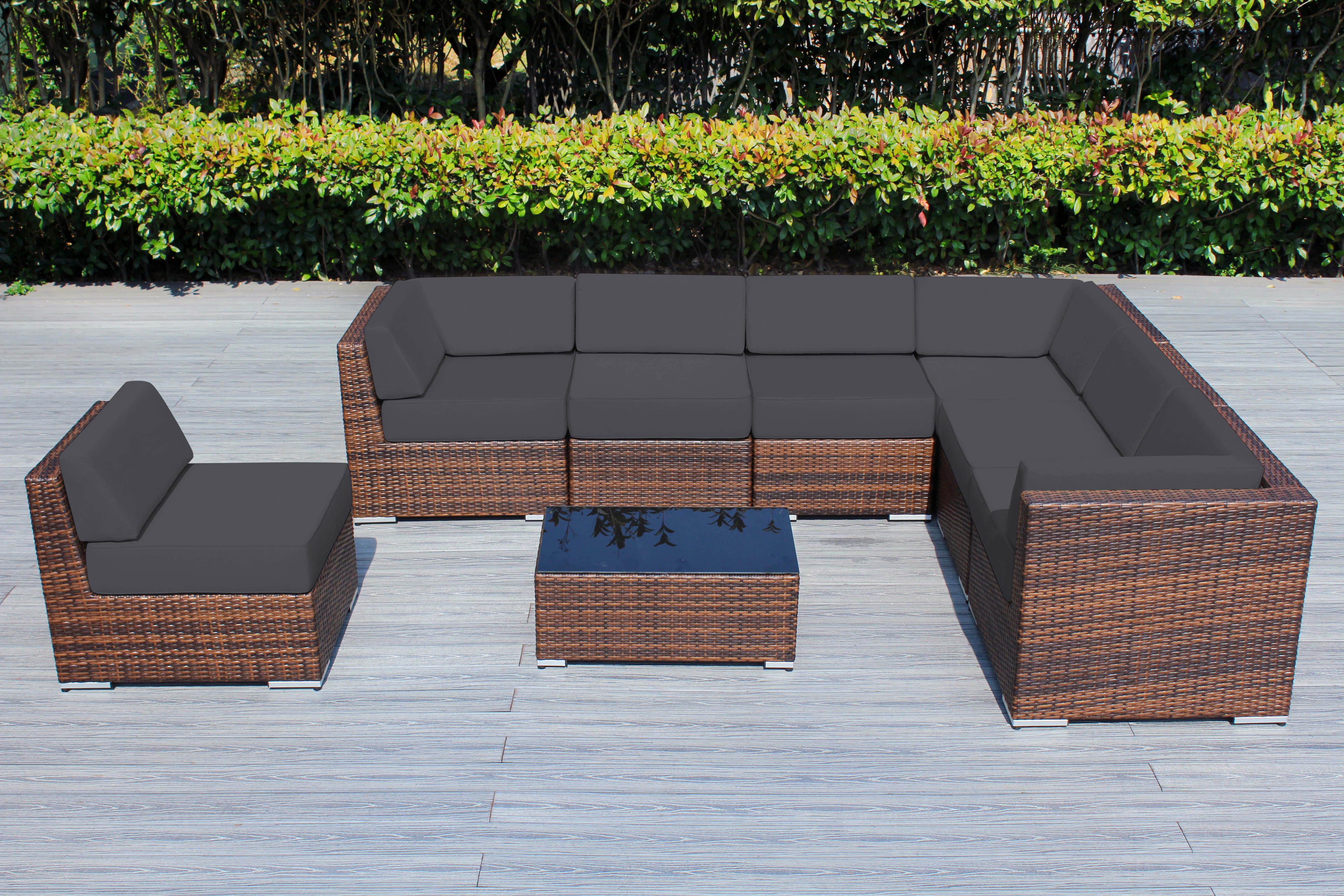 Fully Assembled Rainshield Patio Furniture - Ohana 8 Piece L Shape Sectional with 6-inch Water Protected Cushions