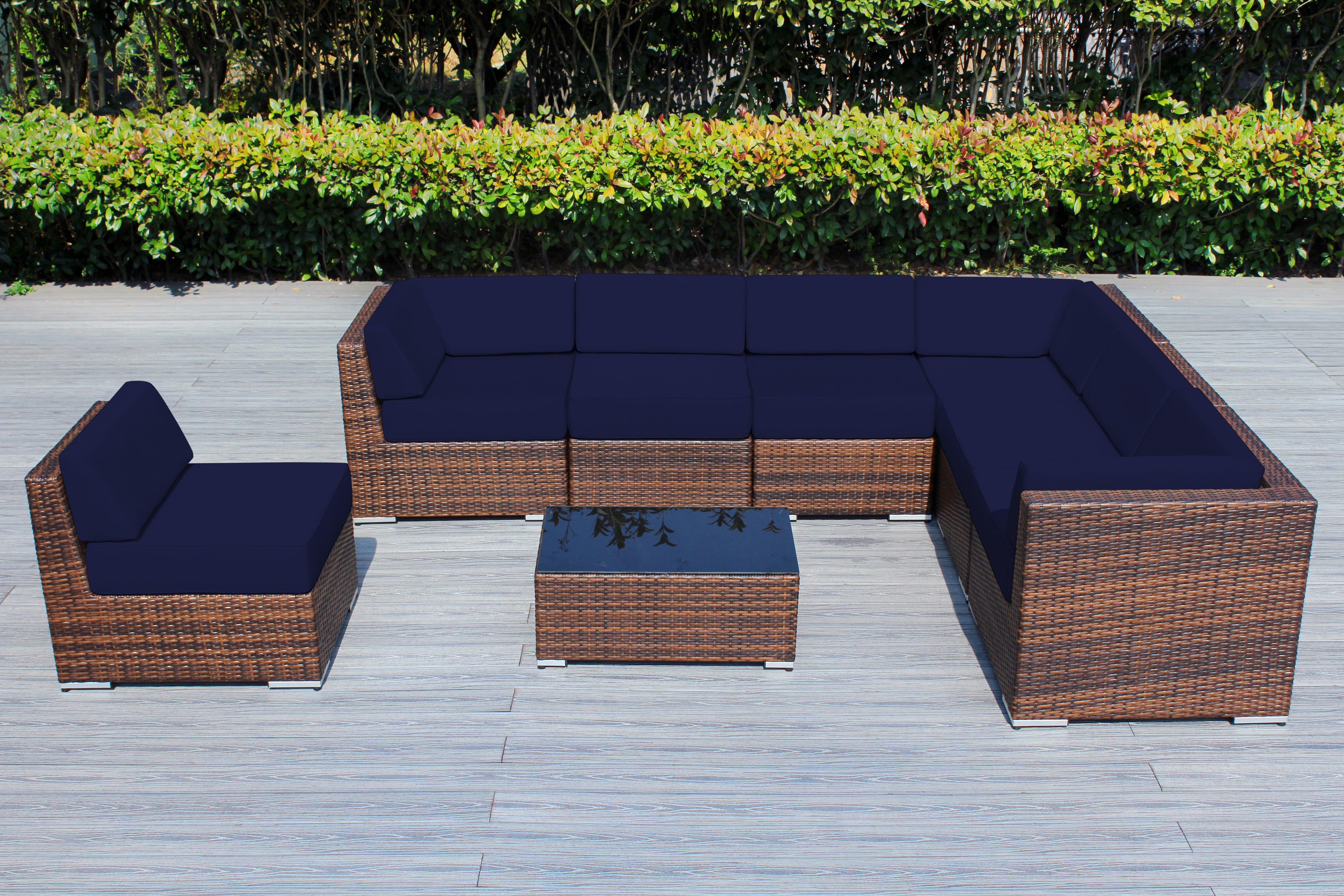 Fully Assembled Rainshield Patio Furniture - Ohana 8 Piece L Shape Sectional with 6-inch Water Protected Cushions