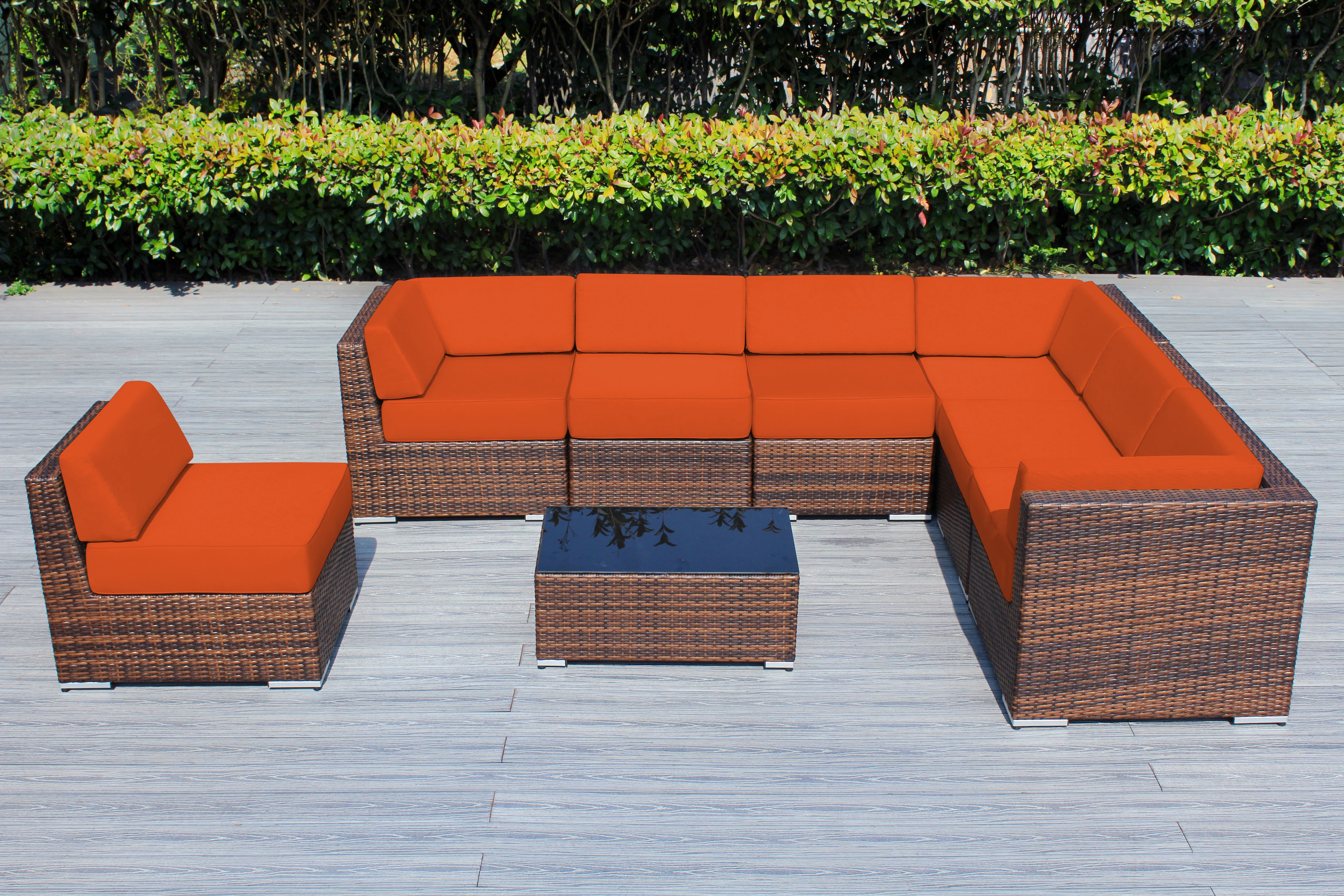 Fully Assembled Rainshield Patio Furniture - Ohana 8 Piece L Shape Sectional with 6-inch Water Protected Cushions