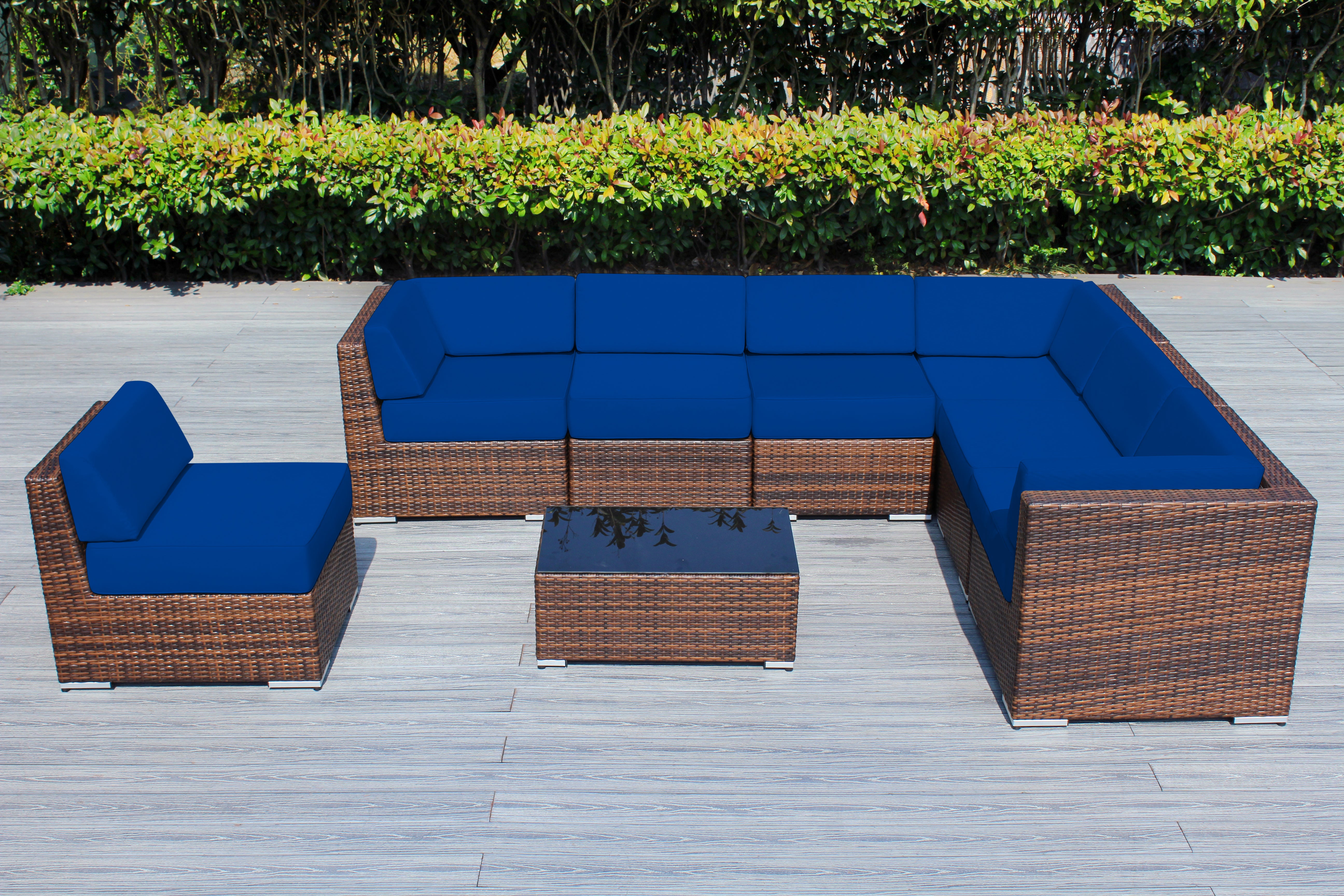 Fully Assembled Rainshield Patio Furniture - Ohana 8 Piece L Shape Sectional with 6-inch Water Protected Cushions