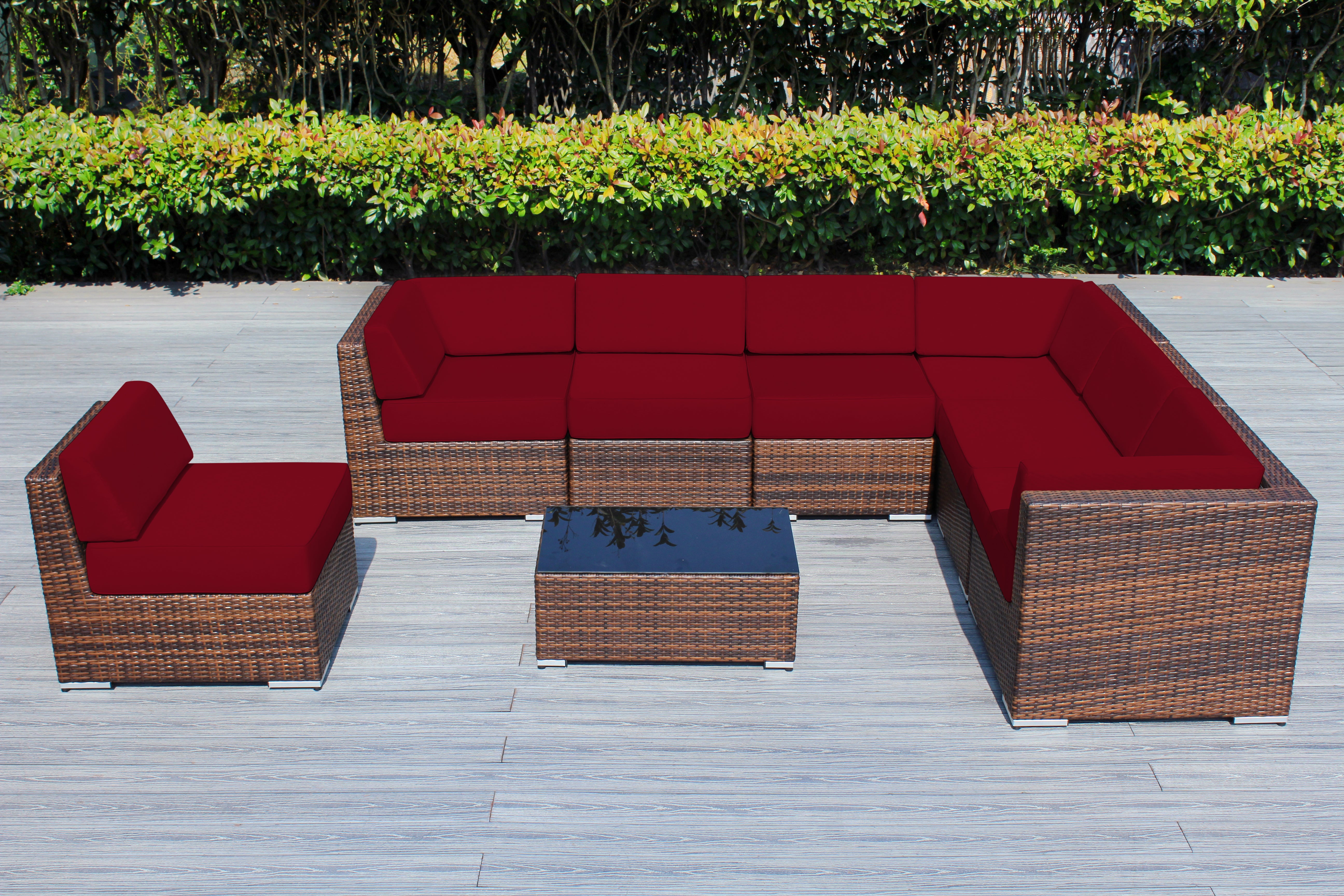 Fully Assembled Rainshield Patio Furniture - Ohana 8 Piece L Shape Sectional with 6-inch Water Protected Cushions