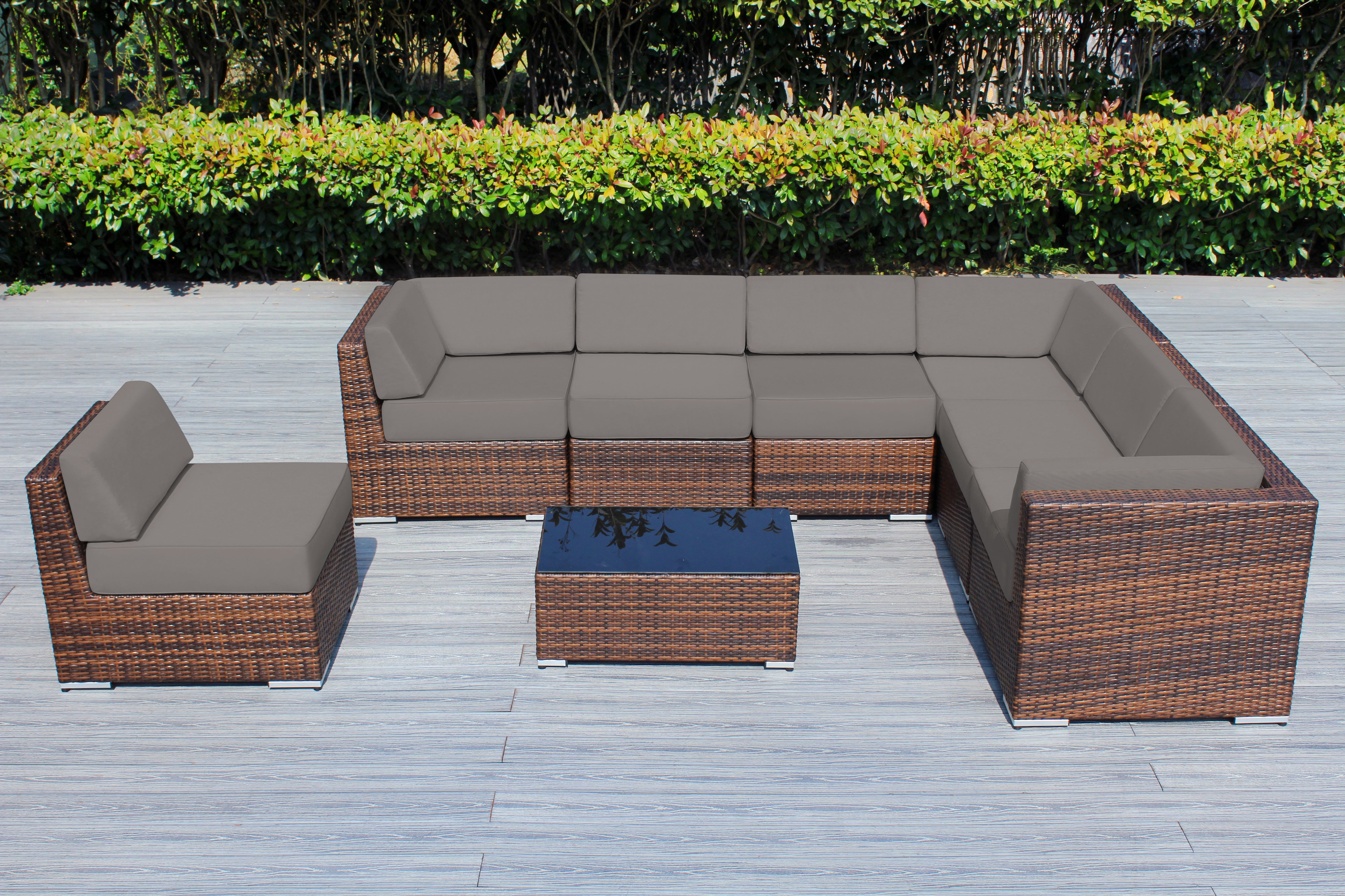 Fully Assembled Rainshield Patio Furniture - Ohana 8 Piece L Shape Sectional with 6-inch Water Protected Cushions