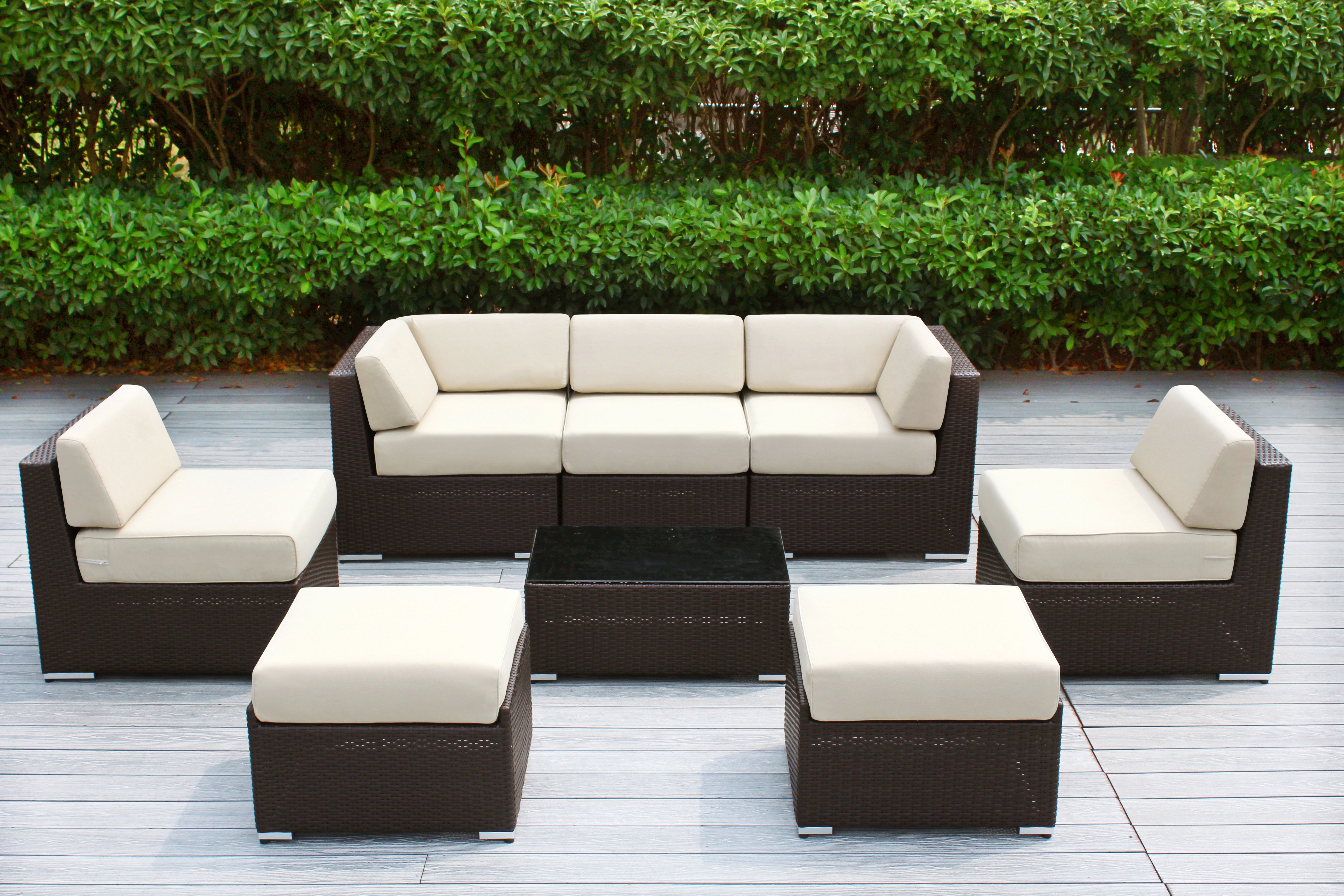 Fully Assembled Rainshield Patio Furniture - Ohana 8 Piece Sectional with 6-inch Cushions