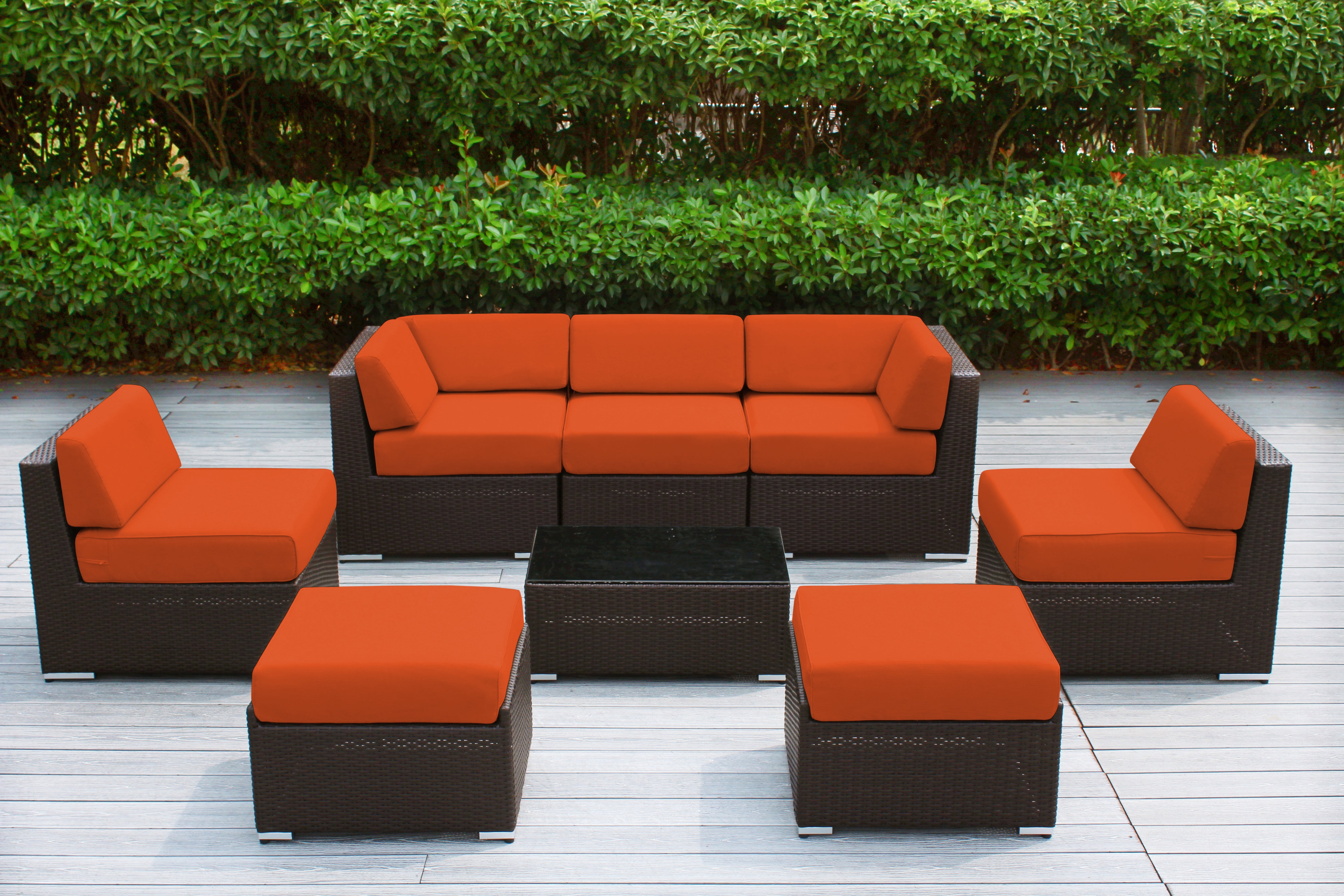Fully Assembled Rainshield Patio Furniture - Ohana 8 Piece Sectional with 6-inch Cushions