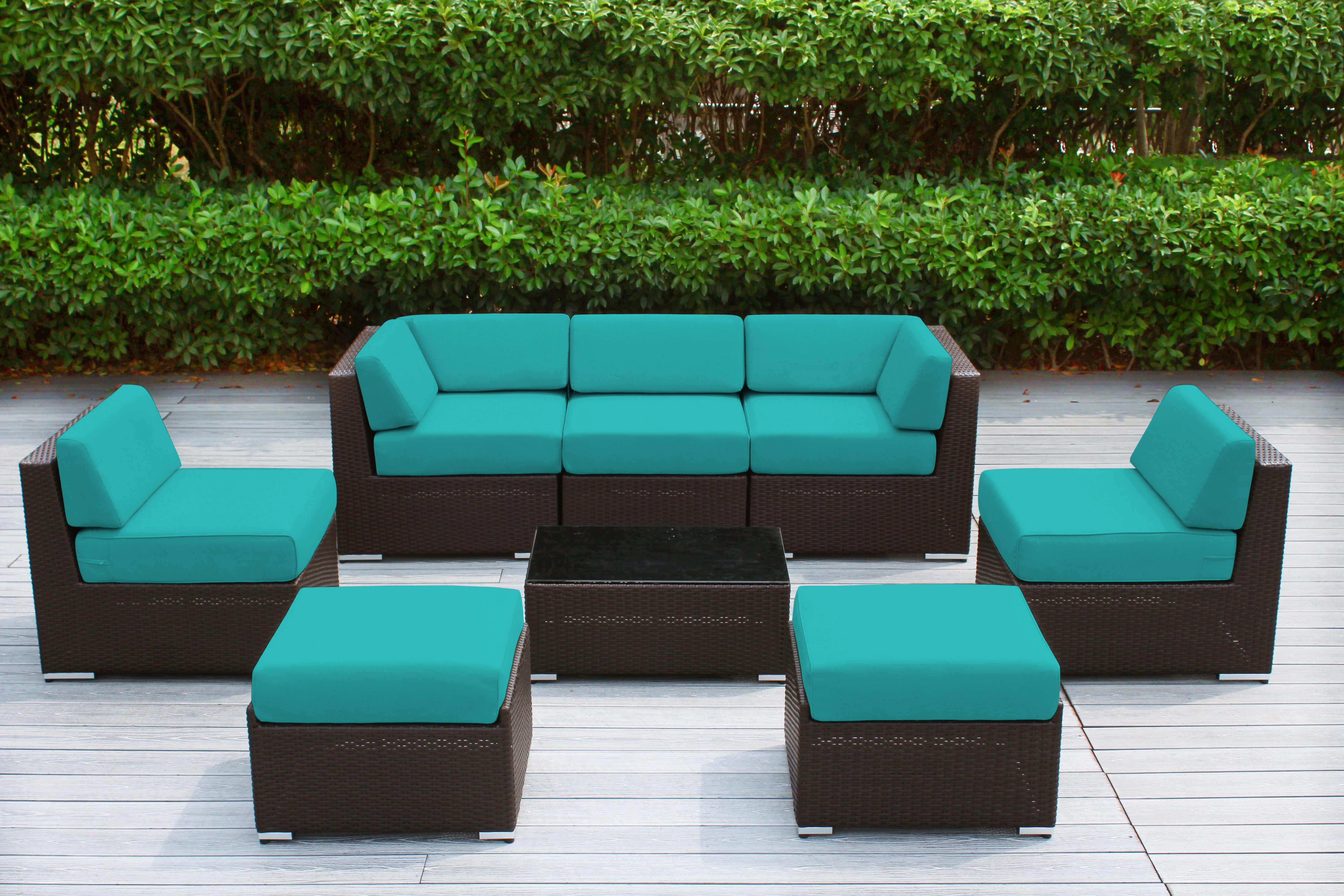 Fully Assembled Rainshield Patio Furniture - Ohana 8 Piece Sectional with 6-inch Cushions