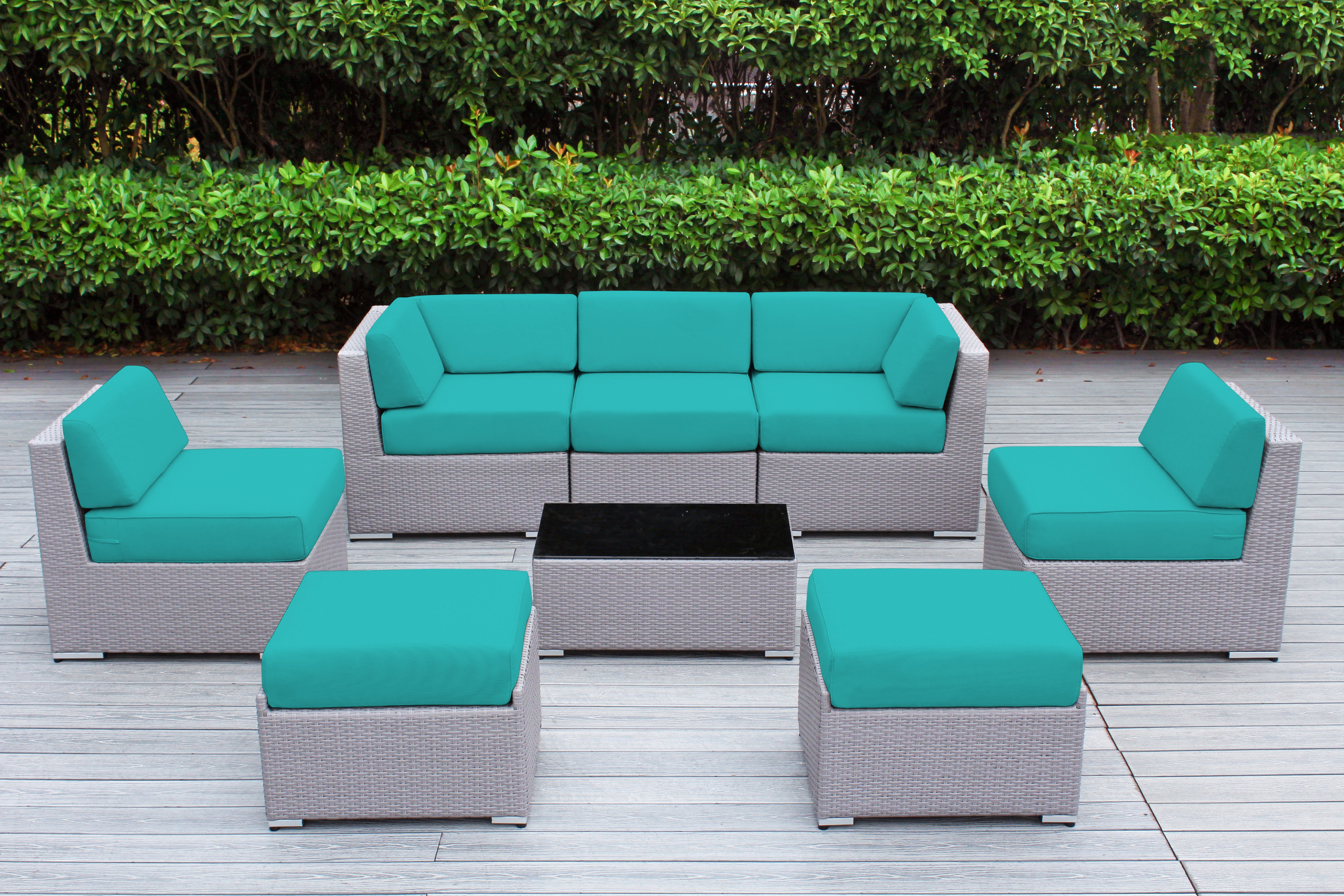 Fully Assembled Rainshield Patio Furniture - Ohana 8 Piece Sectional with 6-inch Cushions
