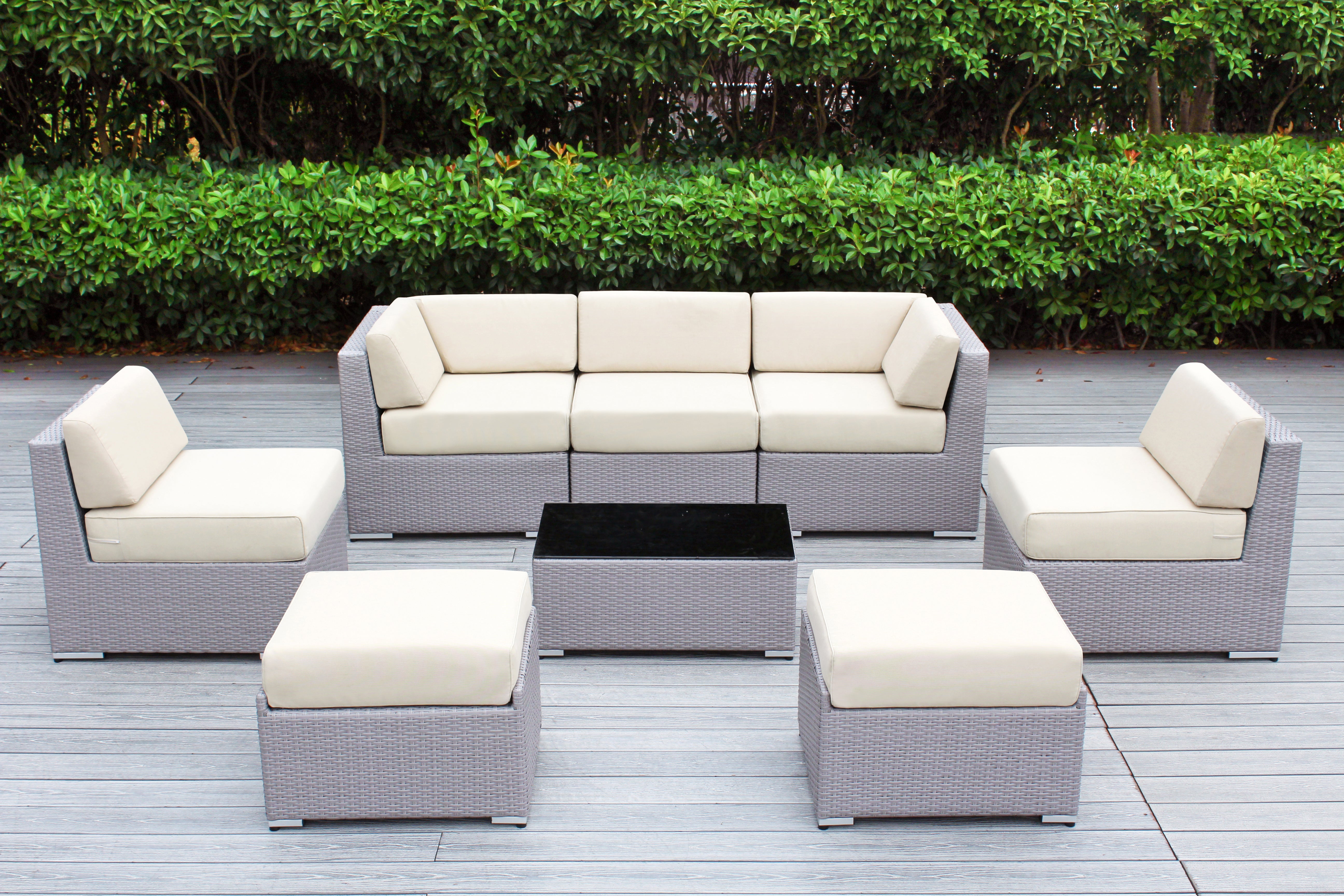 Fully Assembled Rainshield Patio Furniture - Ohana 8 Piece Sectional with 6-inch Cushions