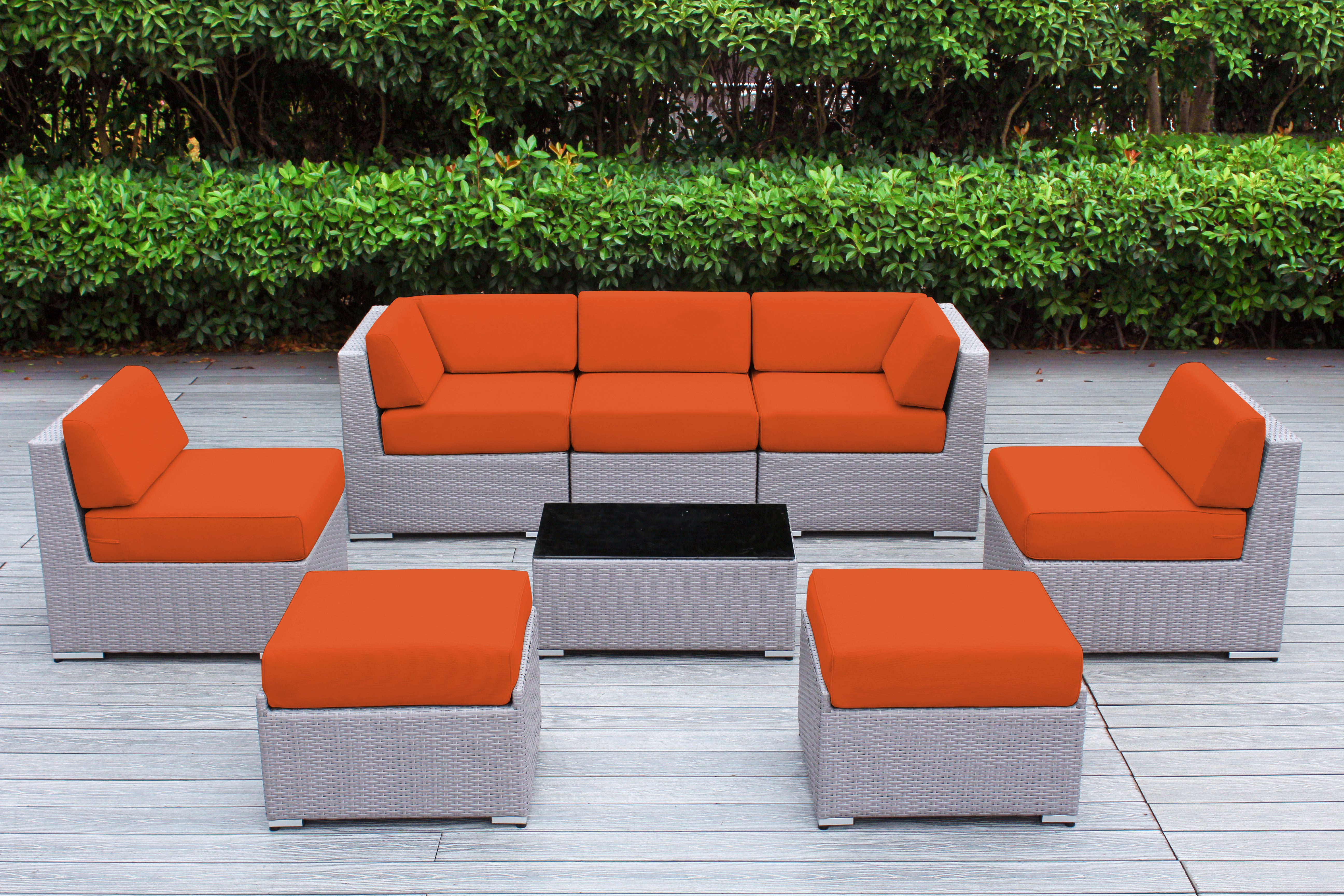 Fully Assembled Rainshield Patio Furniture - Ohana 8 Piece Sectional with 6-inch Cushions