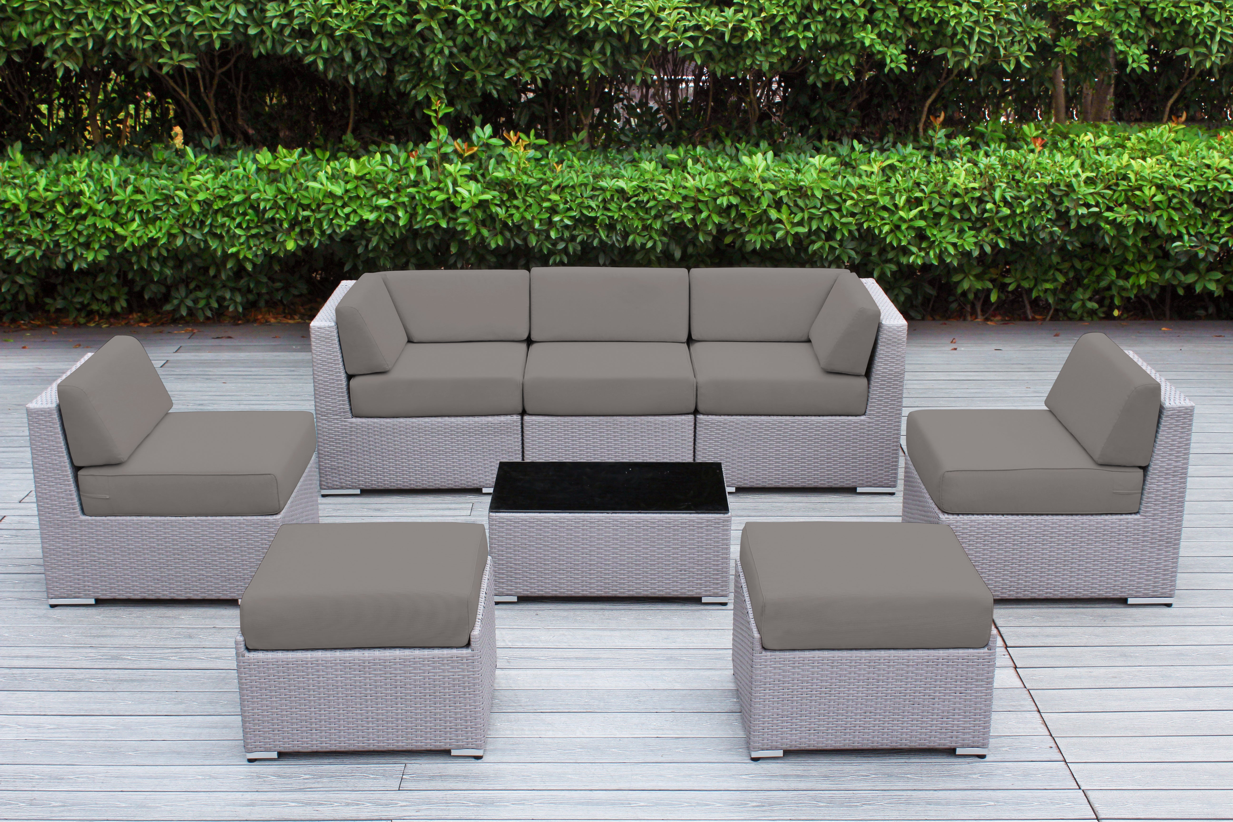 Fully Assembled Rainshield Patio Furniture - Ohana 8 Piece Sectional with 6-inch Cushions