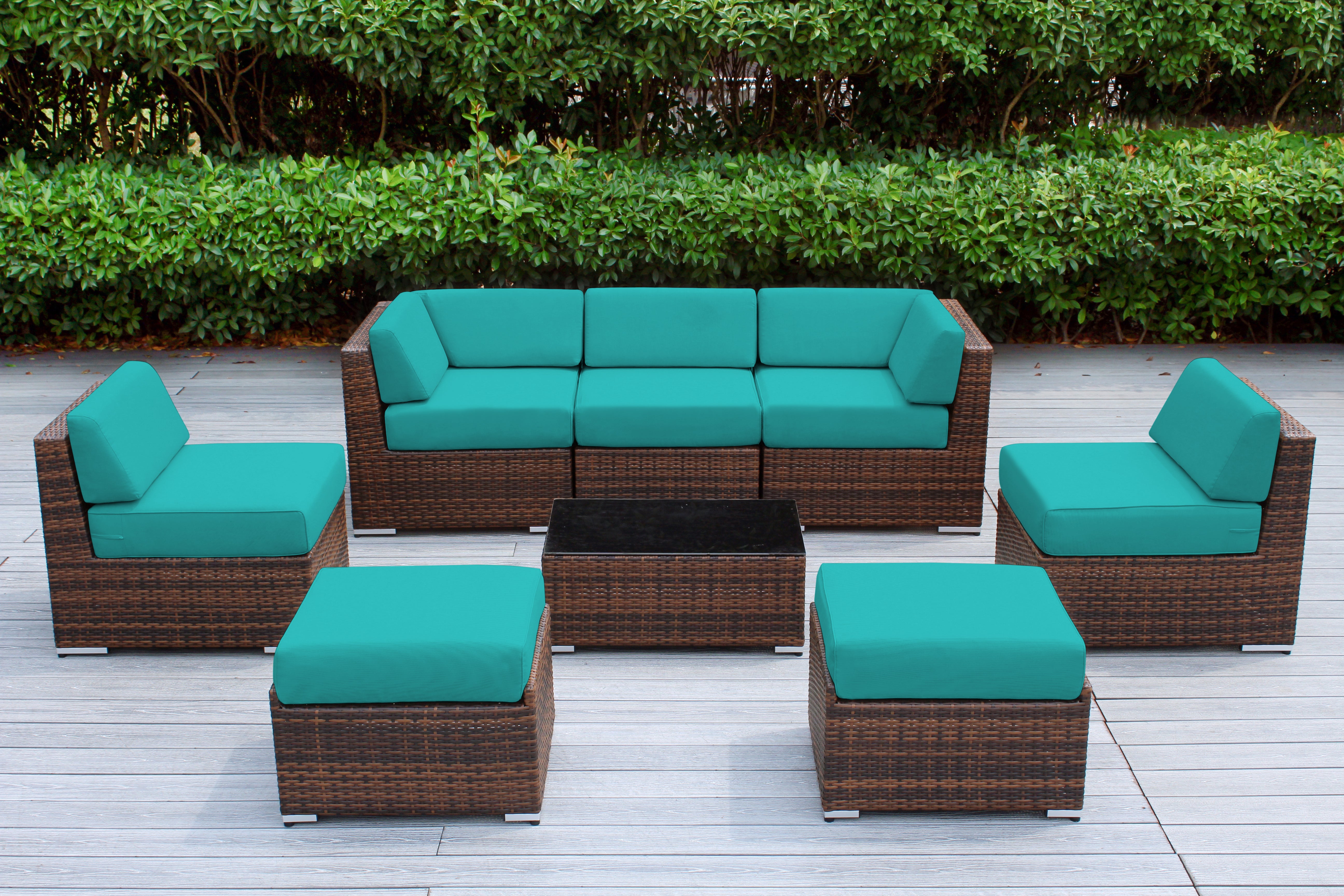 Fully Assembled Rainshield Patio Furniture - Ohana 8 Piece Sectional with 6-inch Cushions