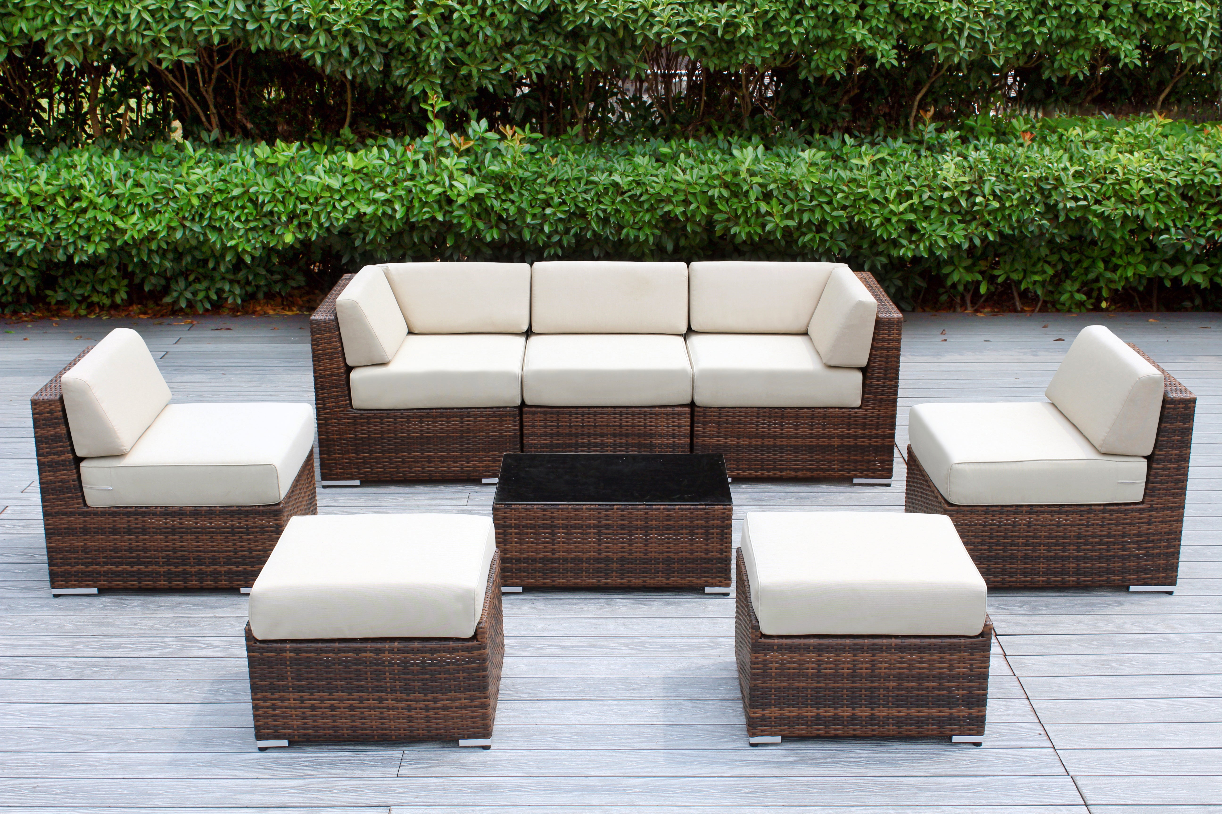 Fully Assembled Rainshield Patio Furniture - Ohana 8 Piece Sectional with 6-inch Cushions