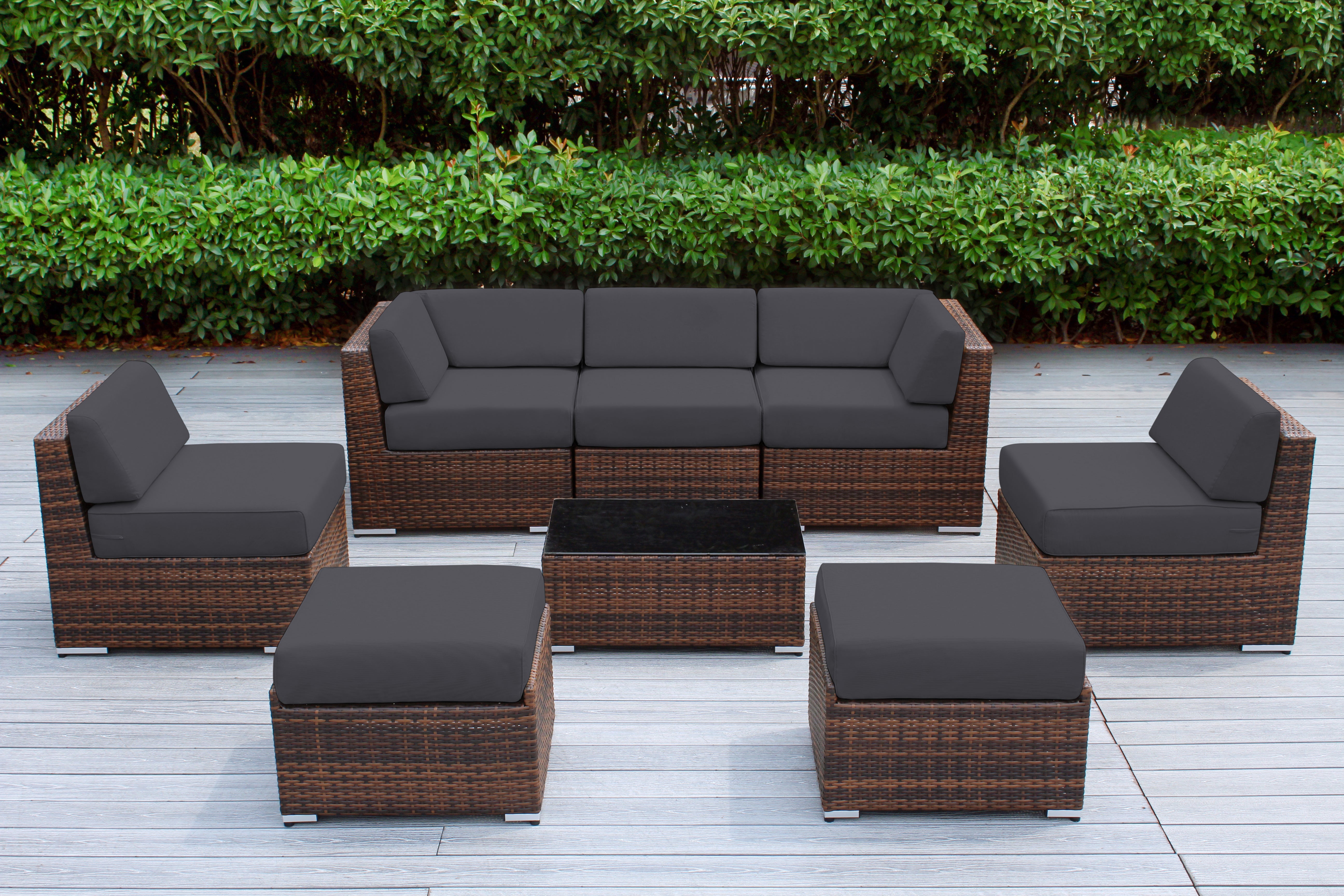 Fully Assembled Rainshield Patio Furniture - Ohana 8 Piece Sectional with 6-inch Cushions