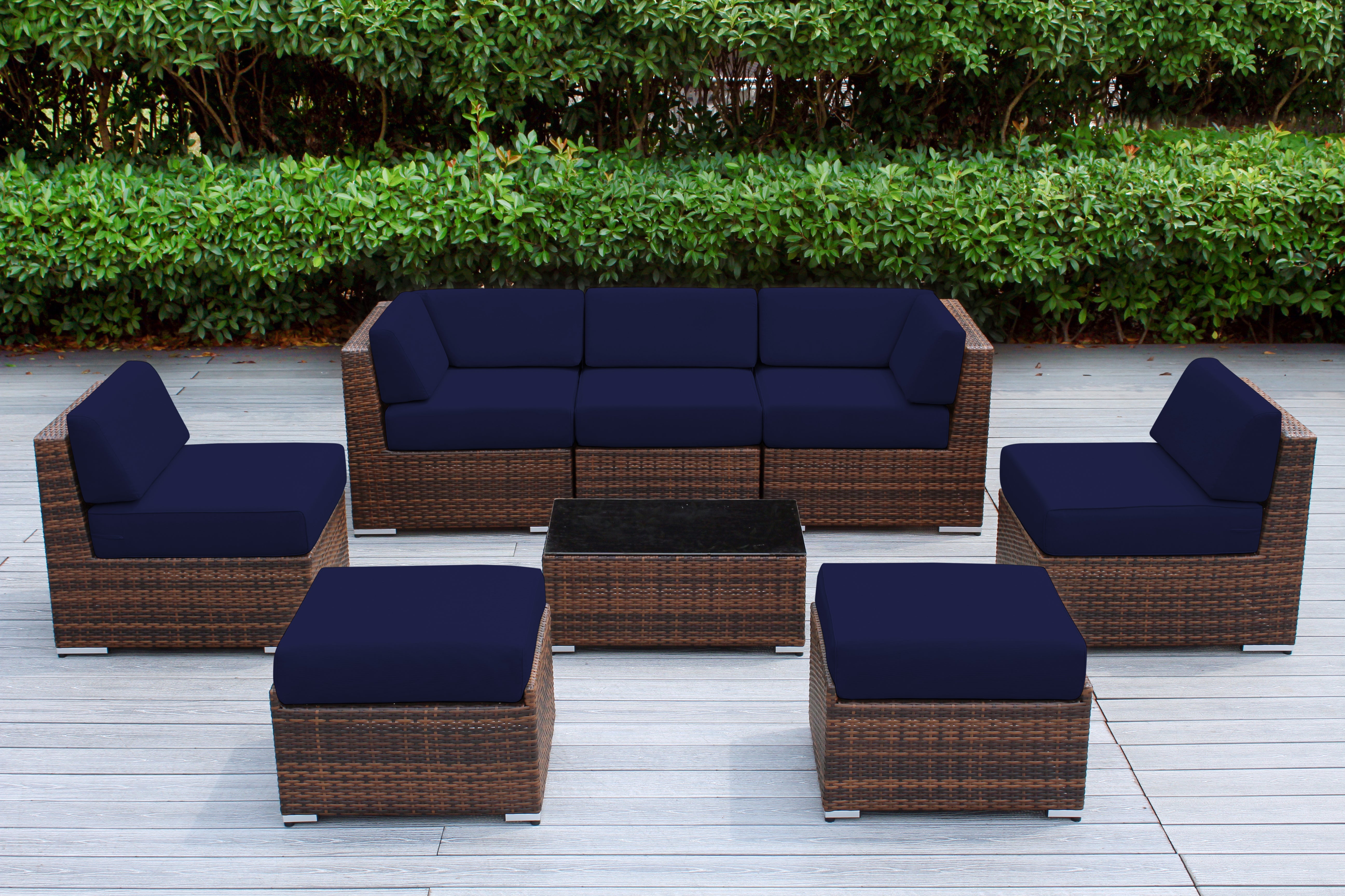 Fully Assembled Rainshield Patio Furniture - Ohana 8 Piece Sectional with 6-inch Cushions