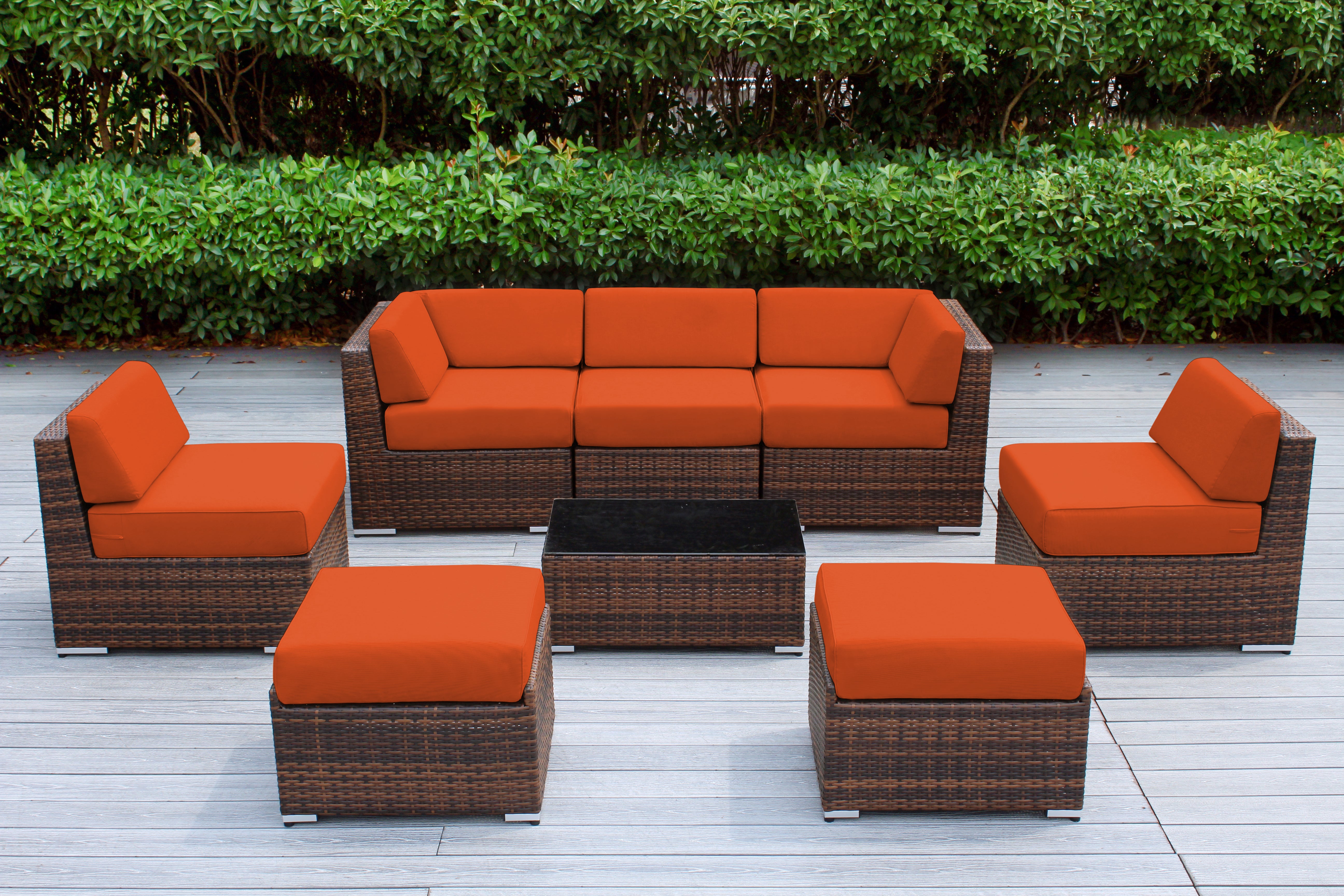 Fully Assembled Rainshield Patio Furniture - Ohana 8 Piece Sectional with 6-inch Cushions