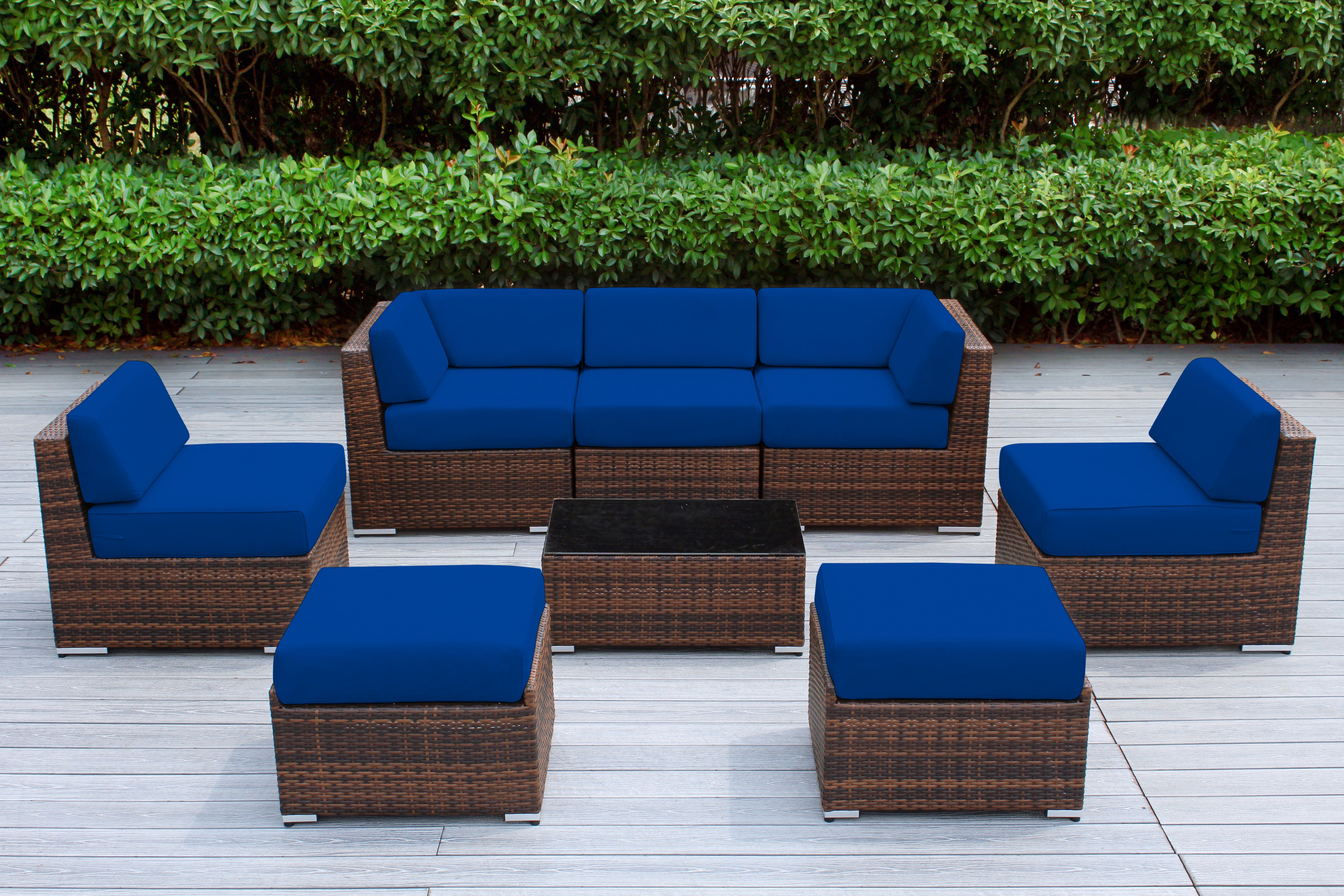 Fully Assembled Rainshield Patio Furniture - Ohana 8 Piece Sectional with 6-inch Cushions