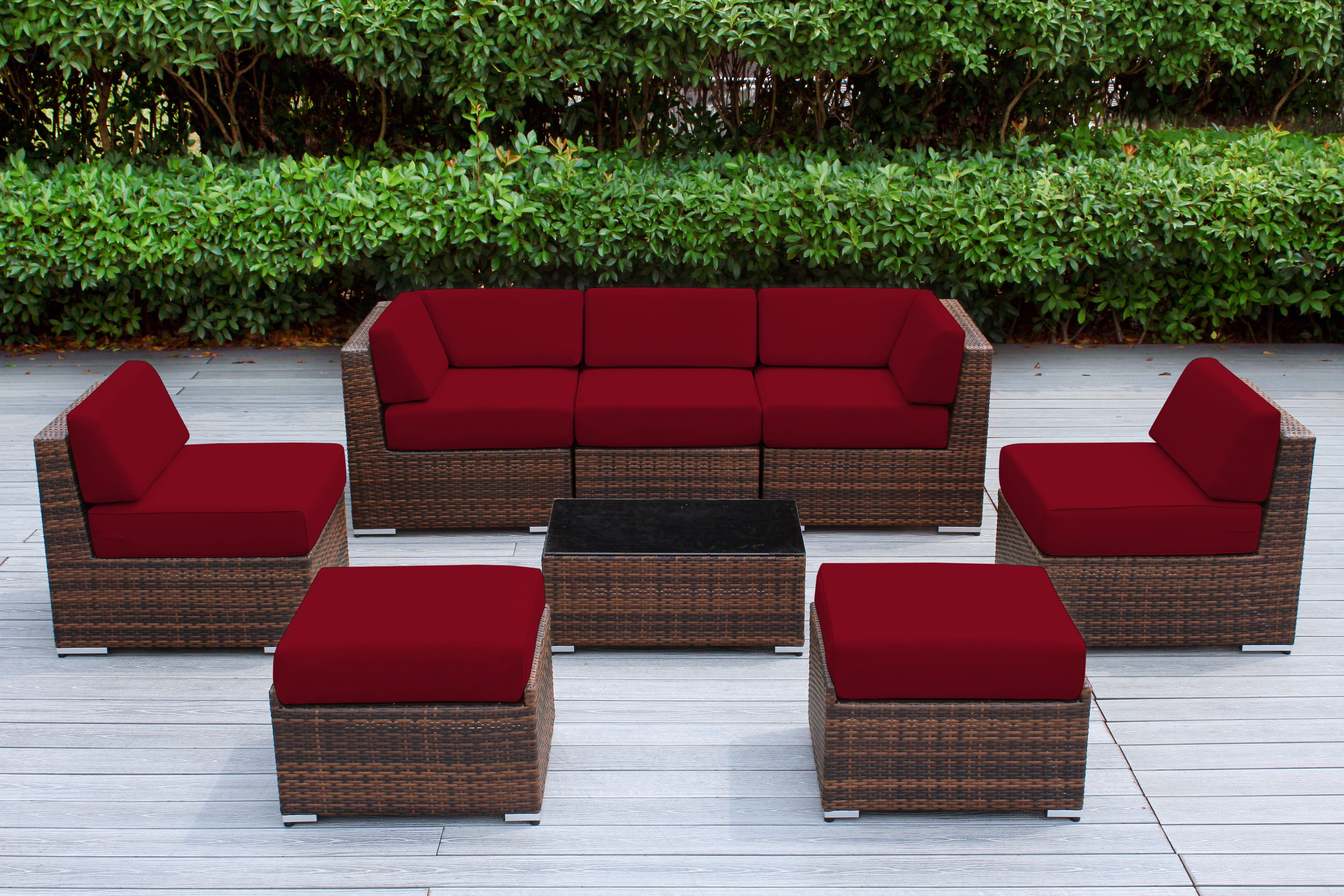 Fully Assembled Rainshield Patio Furniture - Ohana 8 Piece Sectional with 6-inch Cushions