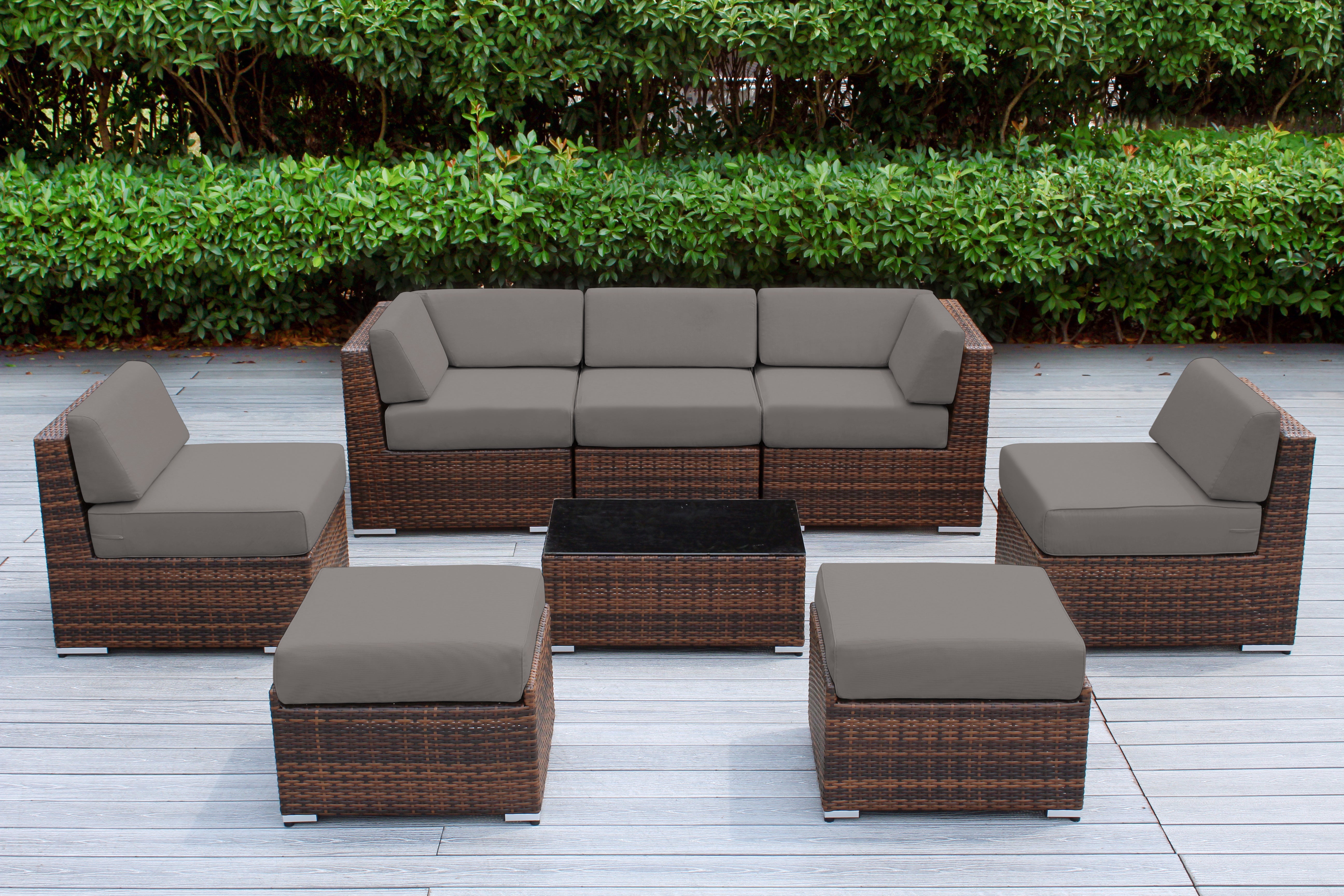 Fully Assembled Rainshield Patio Furniture - Ohana 8 Piece Sectional with 6-inch Cushions