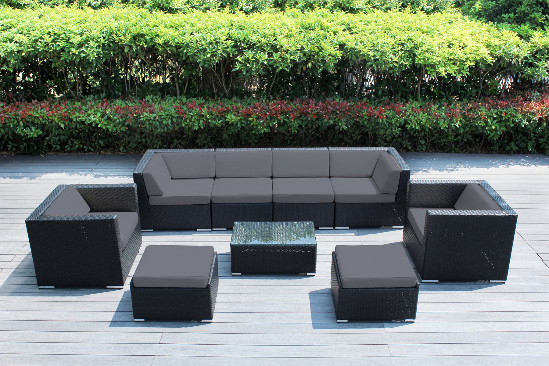 Fully Assembled Rainshield Patio Furniture - Ohana 9 Piece Sectional with Club Chairs and 6-inch Cushions