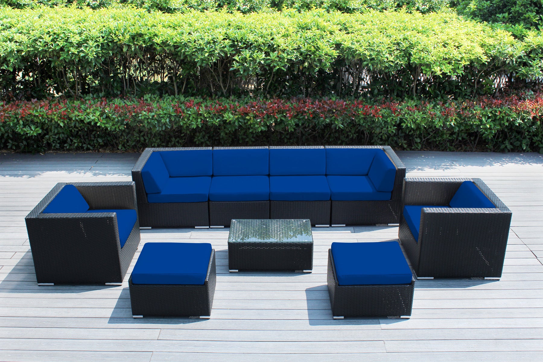 Fully Assembled Rainshield Patio Furniture - Ohana 9 Piece Sectional with Club Chairs and 6-inch Cushions