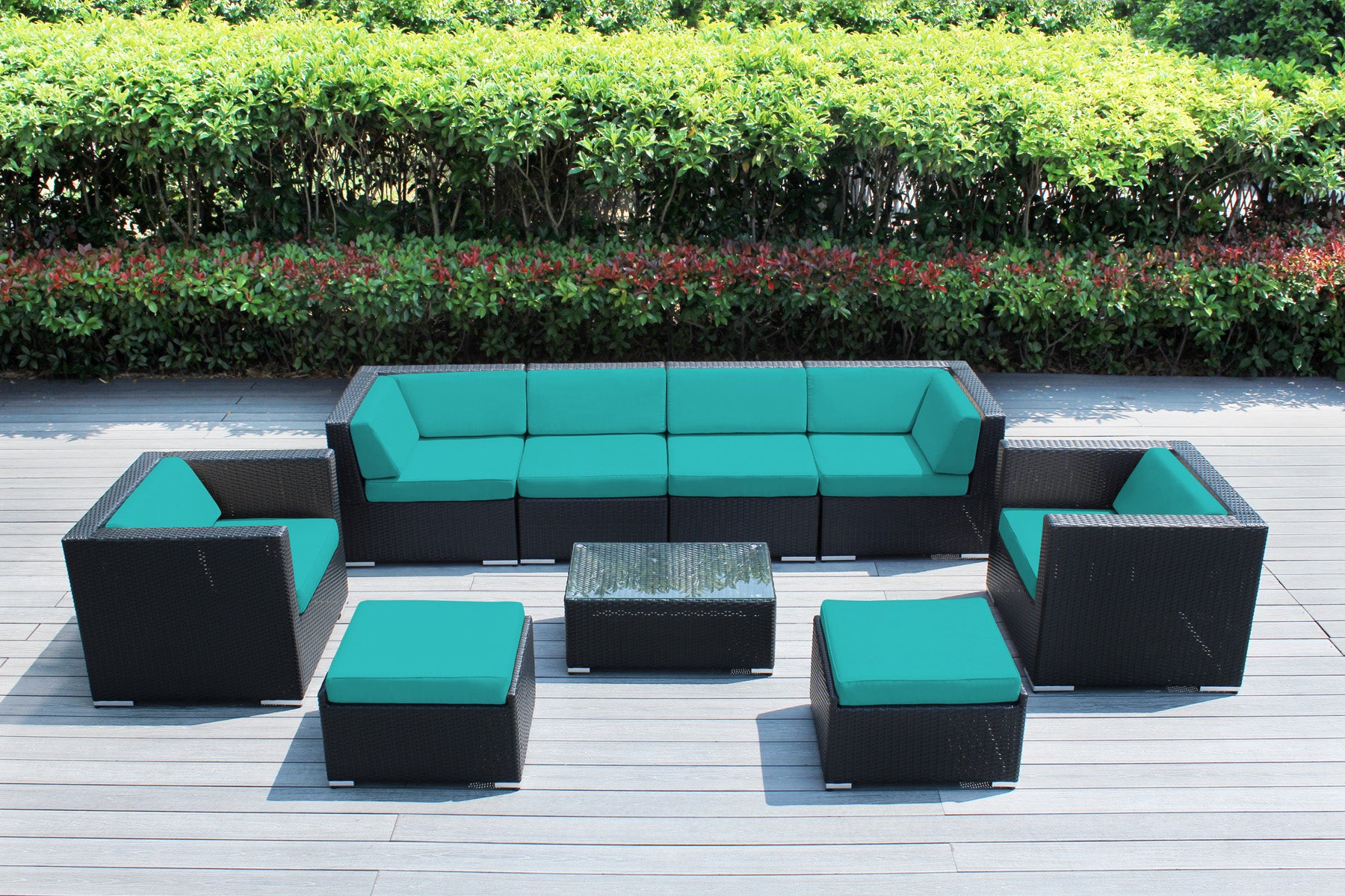 Fully Assembled Rainshield Patio Furniture - Ohana 9 Piece Sectional with Club Chairs and 6-inch Cushions