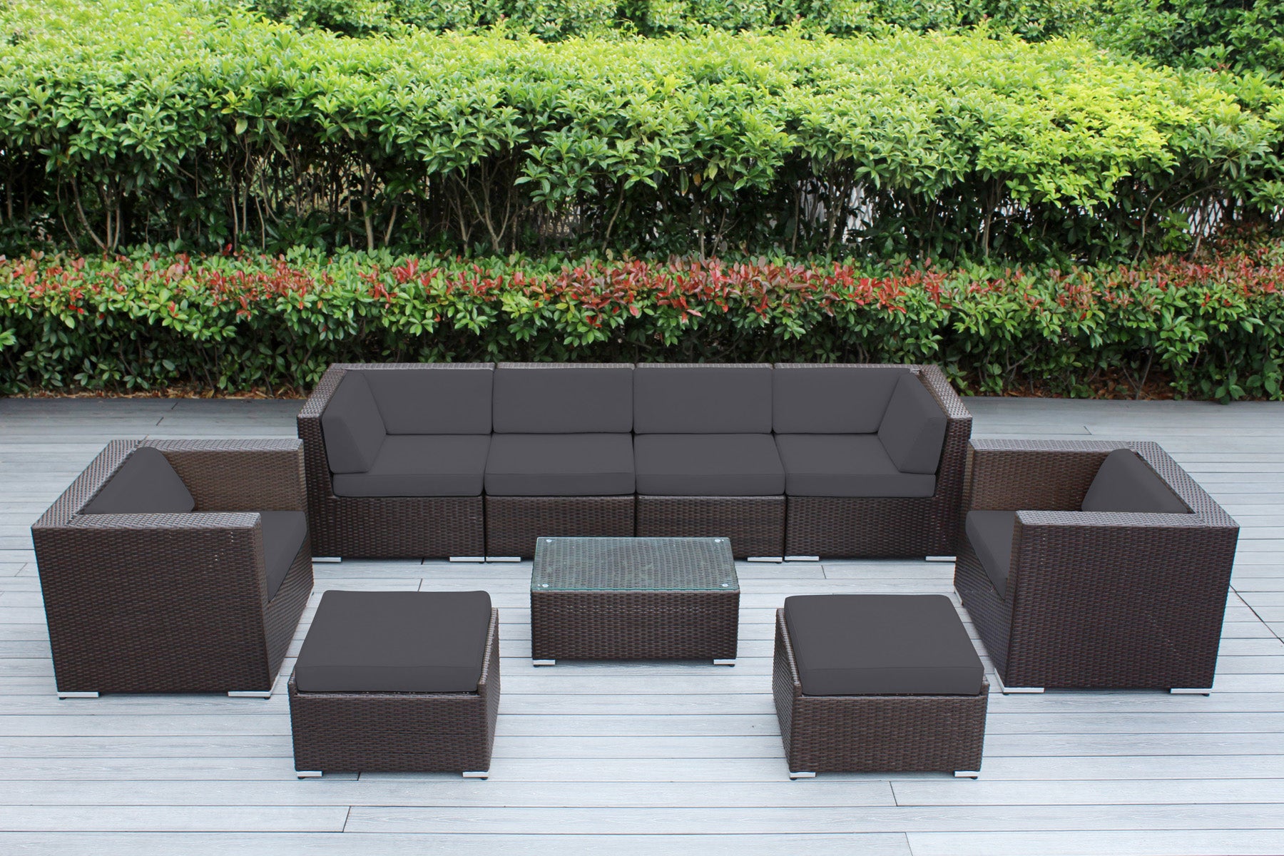 Fully Assembled Rainshield Patio Furniture - Ohana 9 Piece Sectional with Club Chairs and 6-inch Cushions