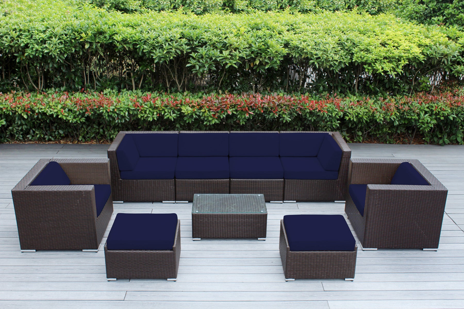 Fully Assembled Rainshield Patio Furniture - Ohana 9 Piece Sectional with Club Chairs and 6-inch Cushions