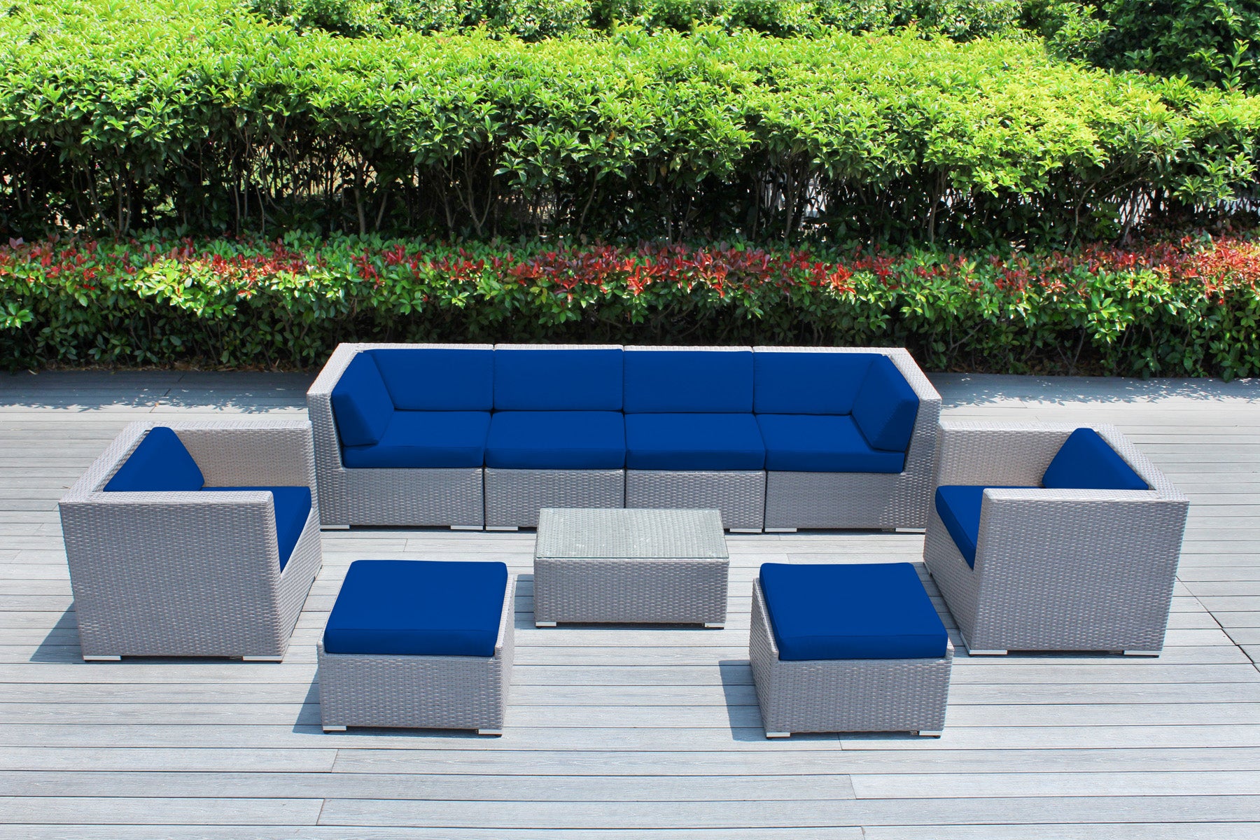 Fully Assembled Rainshield Patio Furniture - Ohana 9 Piece Sectional with Club Chairs and 6-inch Cushions
