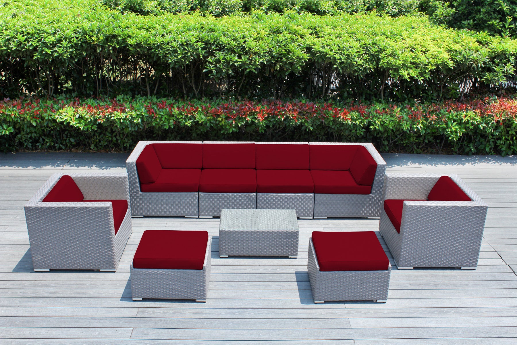 Fully Assembled Rainshield Patio Furniture - Ohana 9 Piece Sectional with Club Chairs and 6-inch Cushions