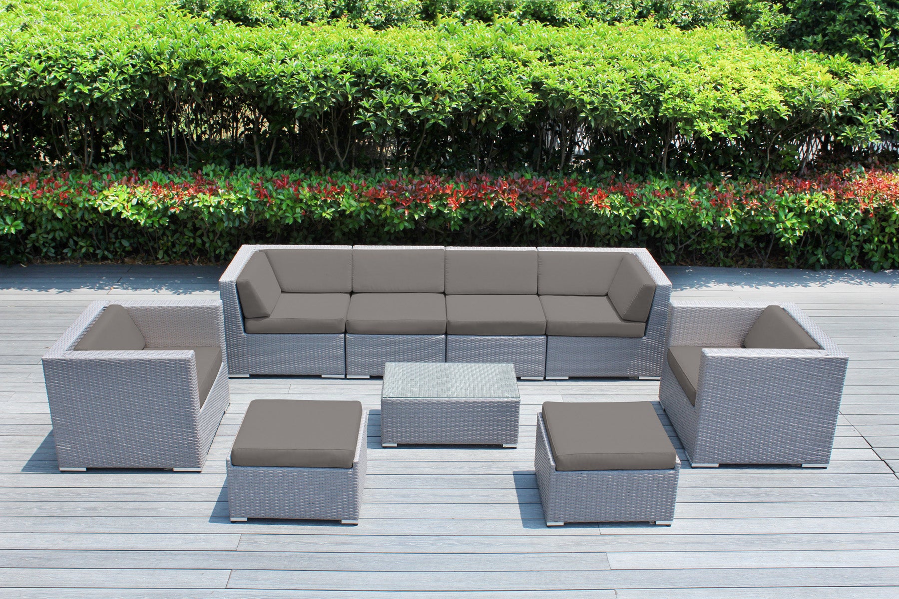 Fully Assembled Rainshield Patio Furniture - Ohana 9 Piece Sectional with Club Chairs and 6-inch Cushions