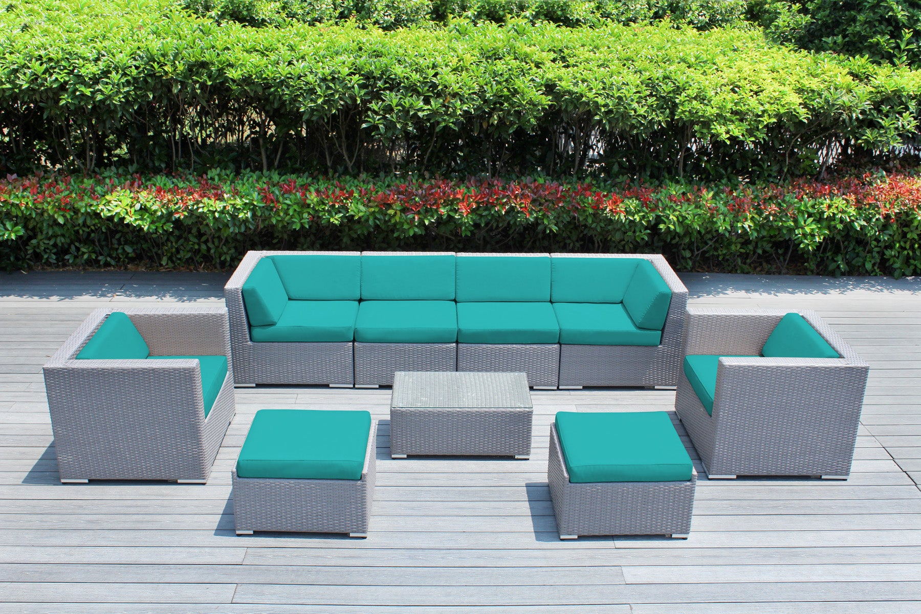 Fully Assembled Rainshield Patio Furniture - Ohana 9 Piece Sectional with Club Chairs and 6-inch Cushions
