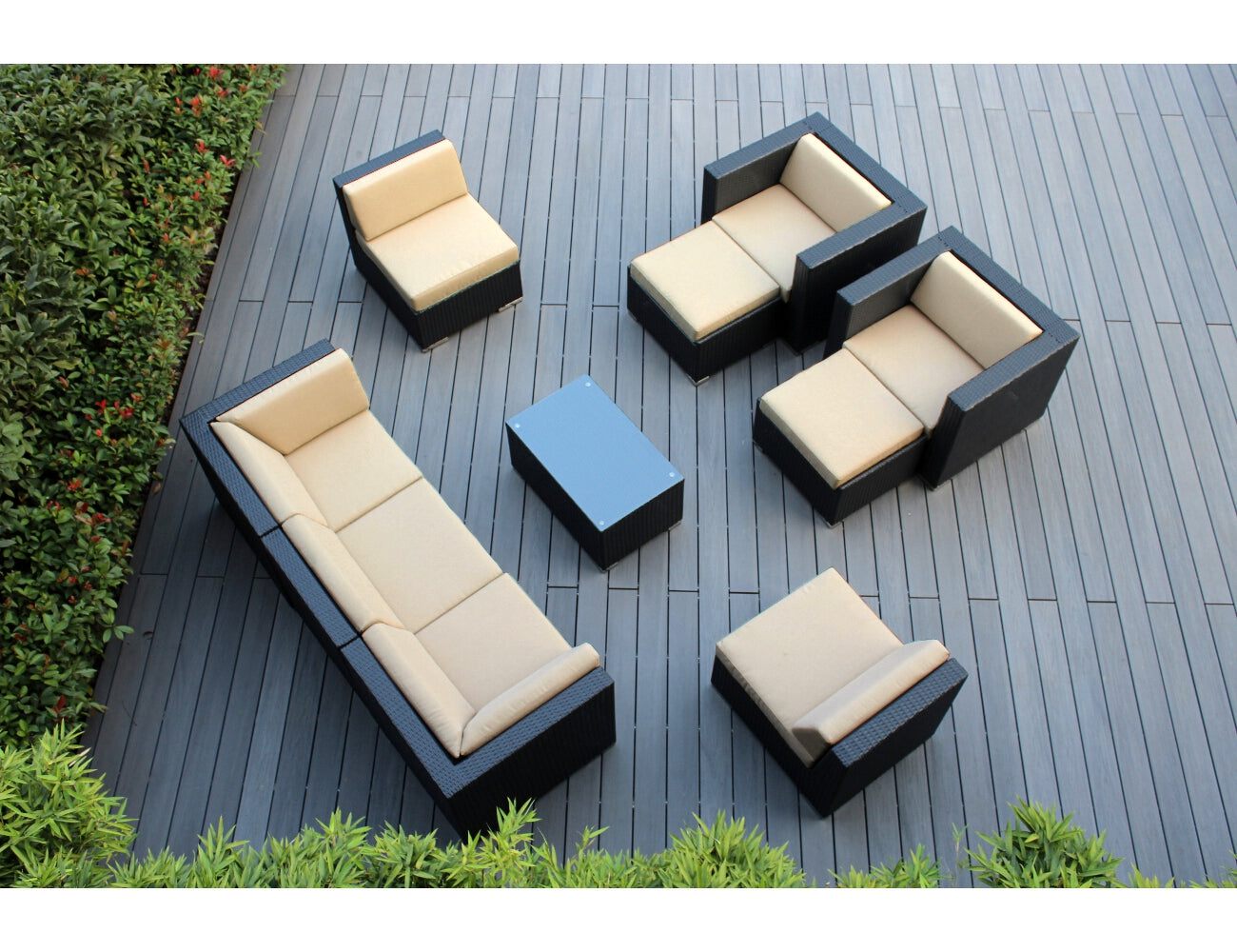 Fully Assembled Rainshield Patio Furniture - Ohana 10 Piece Sectional with Club Chairs and 6-inch Water Protection Cushions