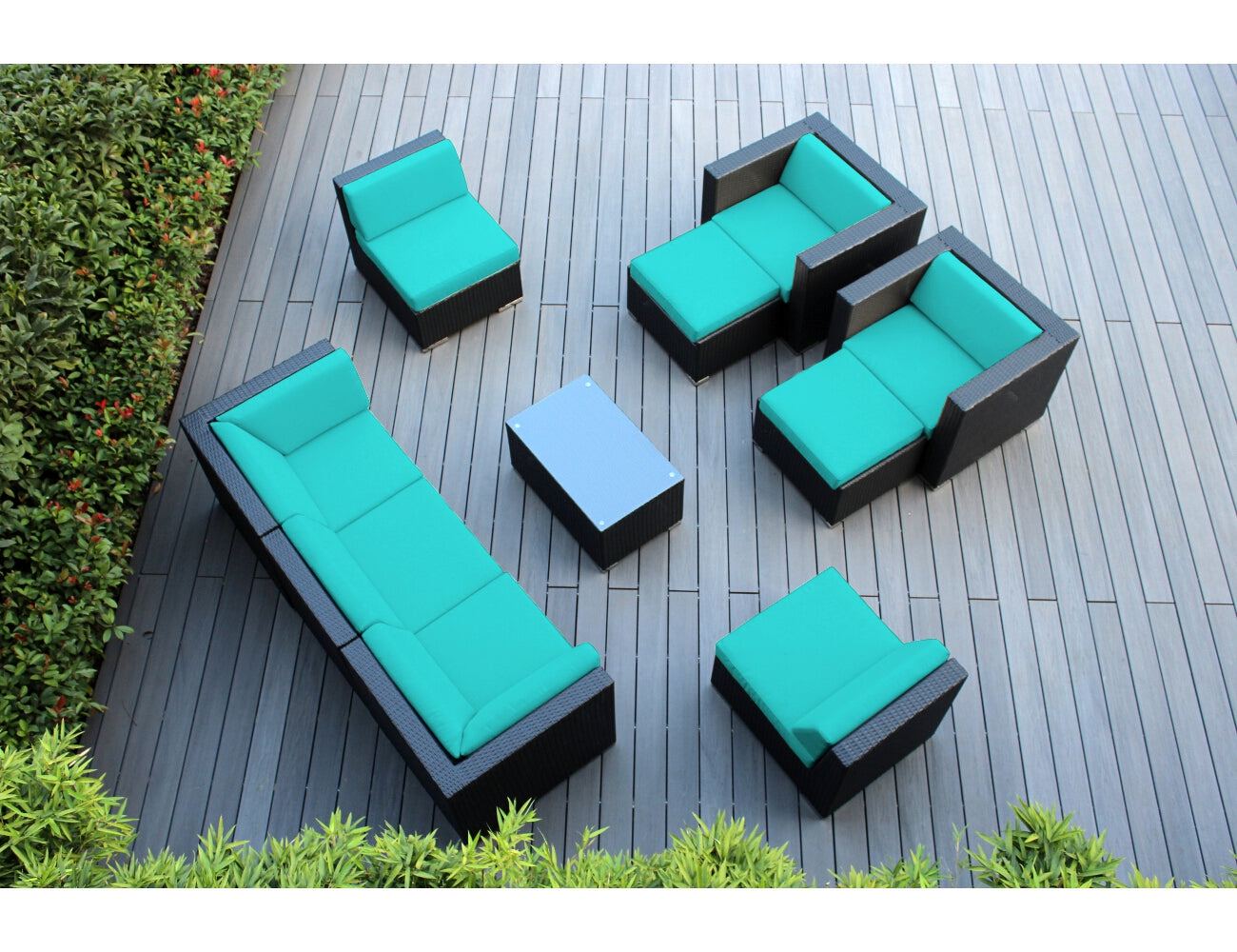 Fully Assembled Rainshield Patio Furniture - Ohana 10 Piece Sectional with Club Chairs and 6-inch Water Protection Cushions