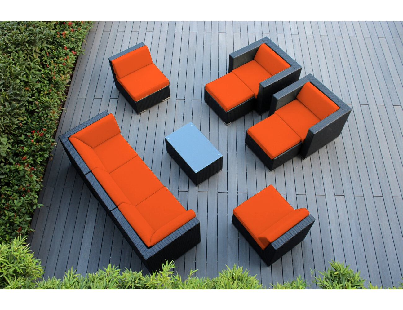 Fully Assembled Rainshield Patio Furniture - Ohana 10 Piece Sectional with Club Chairs and 6-inch Water Protection Cushions