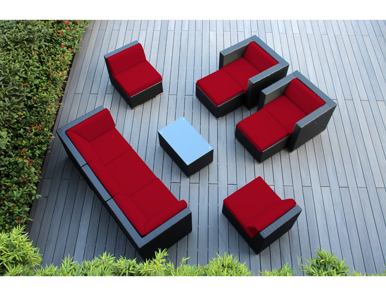 Fully Assembled Rainshield Patio Furniture - Ohana 10 Piece Sectional with Club Chairs and 6-inch Water Protection Cushions