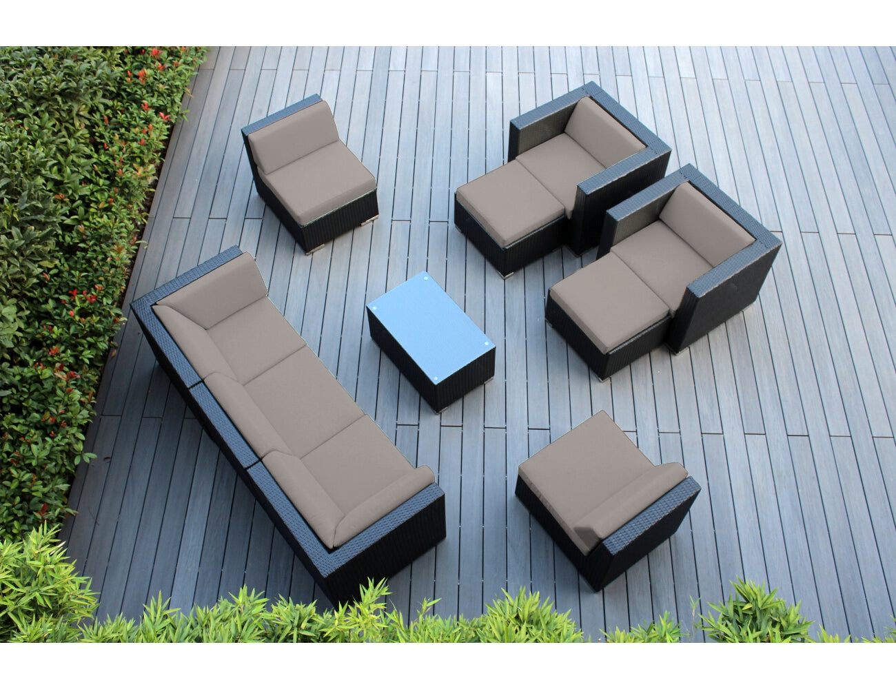 Fully Assembled Rainshield Patio Furniture - Ohana 10 Piece Sectional with Club Chairs and 6-inch Water Protection Cushions