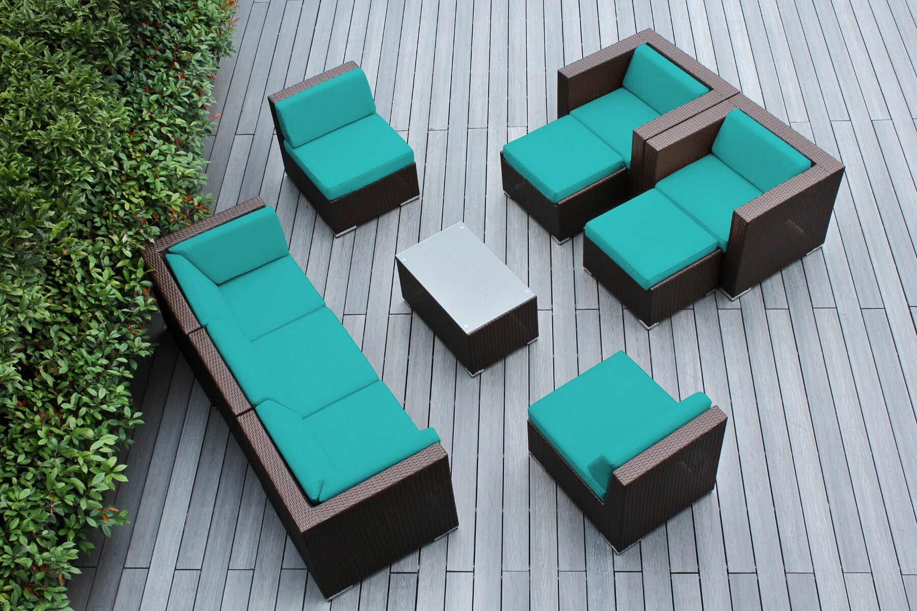 Fully Assembled Rainshield Patio Furniture - Ohana 10 Piece Sectional with Club Chairs and 6-inch Water Protection Cushions