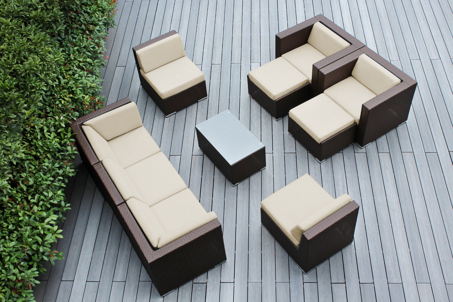 Fully Assembled Rainshield Patio Furniture - Ohana 10 Piece Sectional with Club Chairs and 6-inch Water Protection Cushions