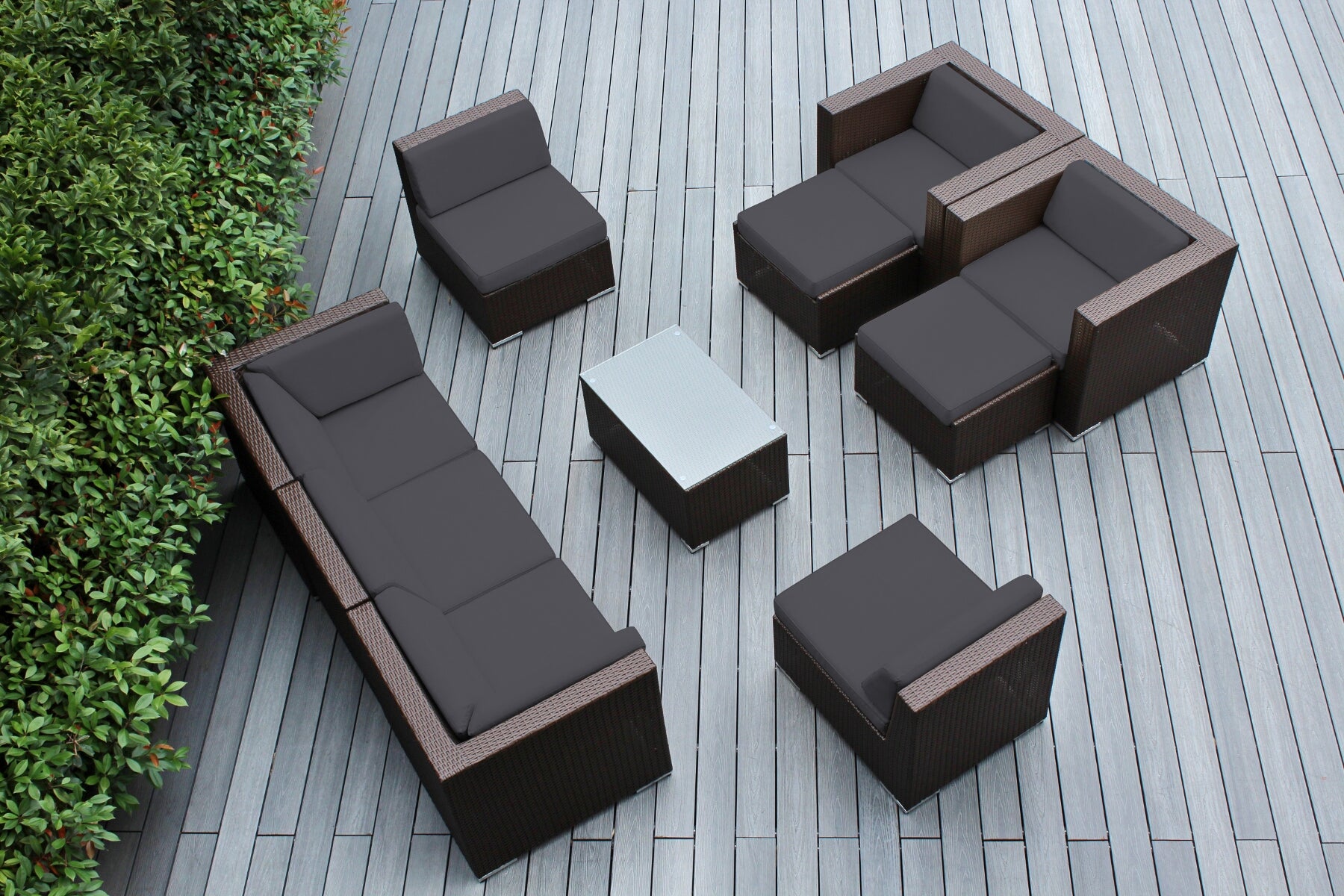 Fully Assembled Rainshield Patio Furniture - Ohana 10 Piece Sectional with Club Chairs and 6-inch Water Protection Cushions